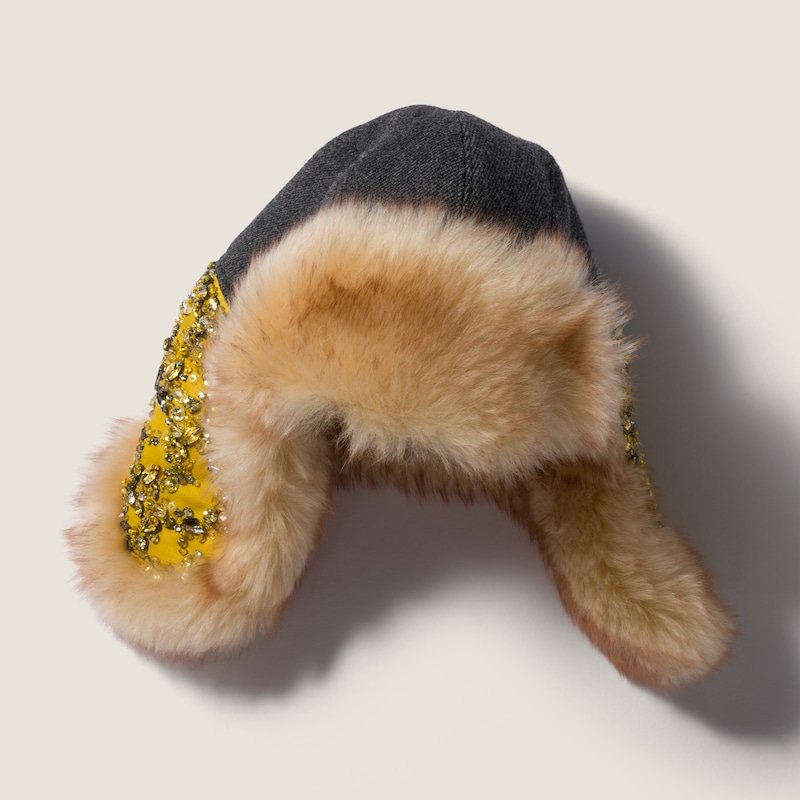 Chapeau en laine et shearling brodé