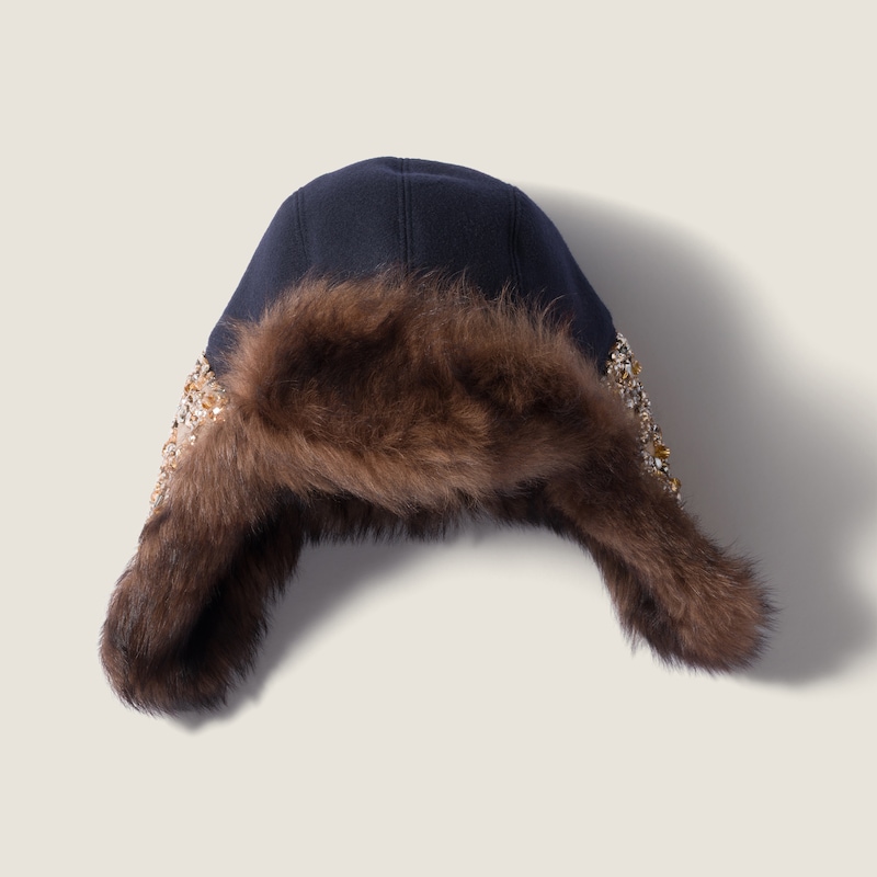 Chapeau en laine et shearling brodé