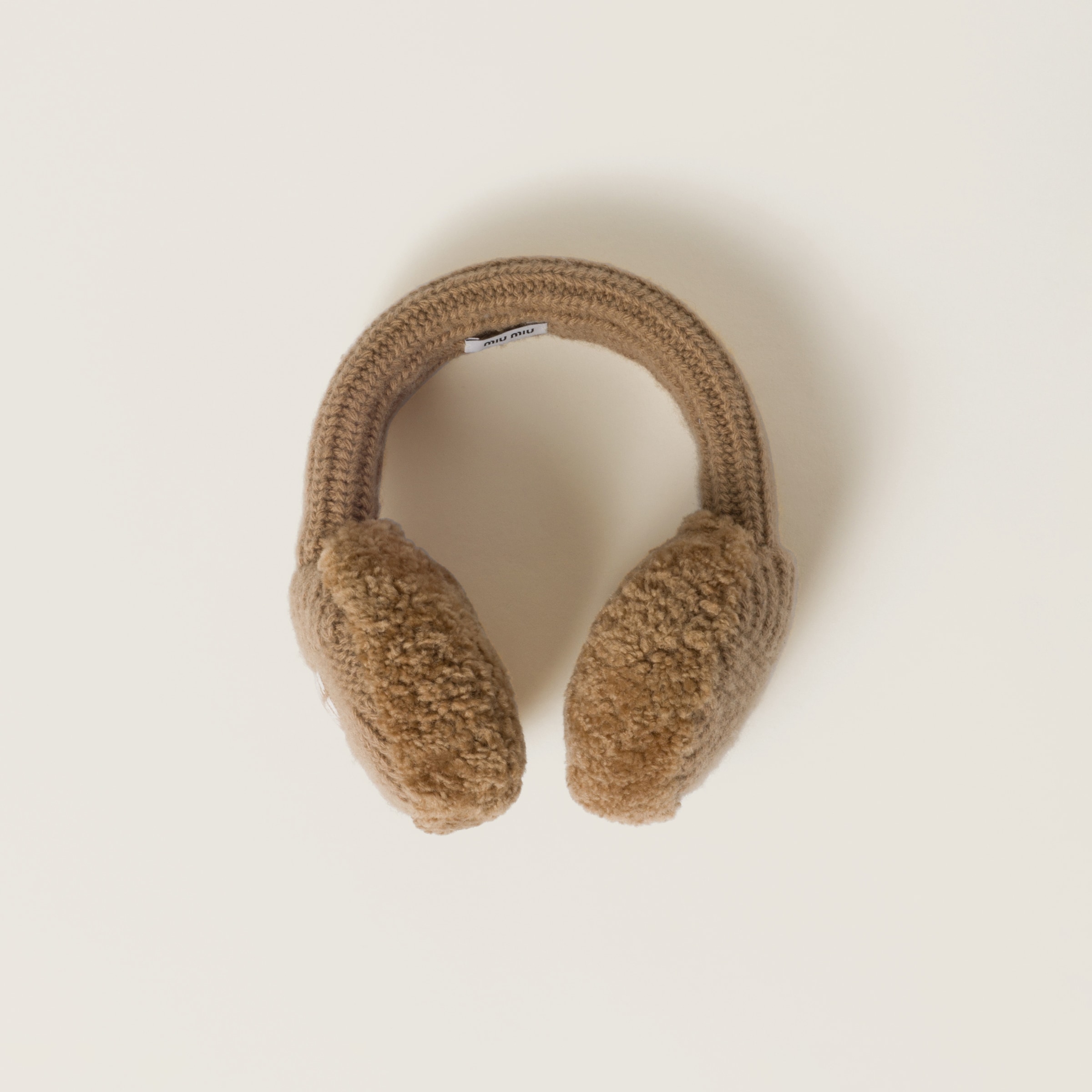 Miu Miu Wool, Cashmere And Shearling Ear Muffs In Camel Brown