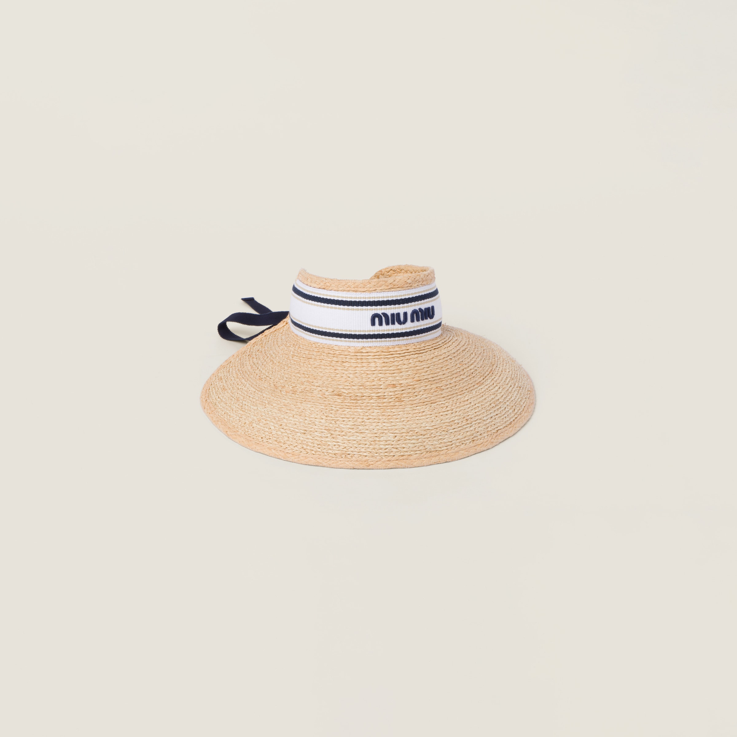 Miu Miu Raffia-effect Fabric Visor In Tan/white