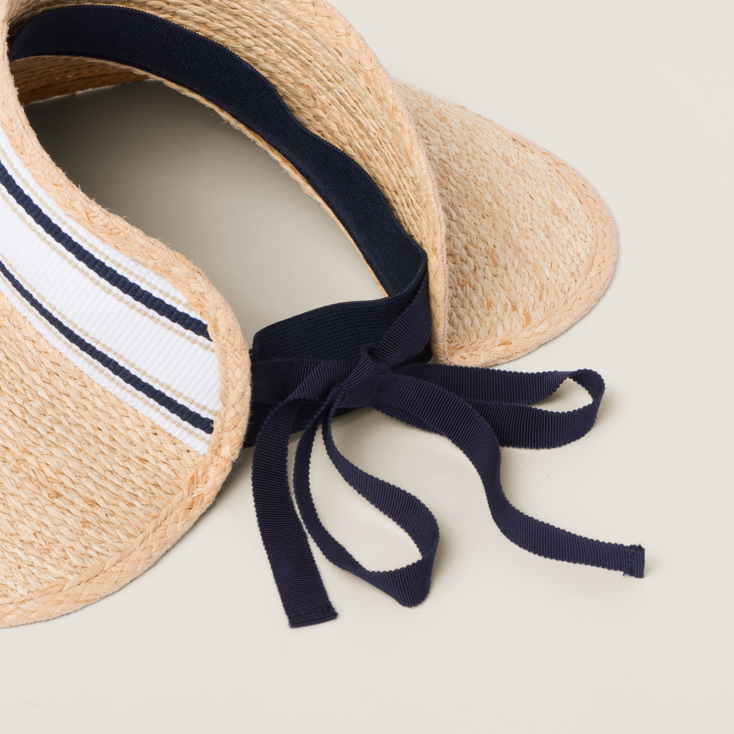 Miu Miu Raffia-effect Fabric Visor In Tan/white