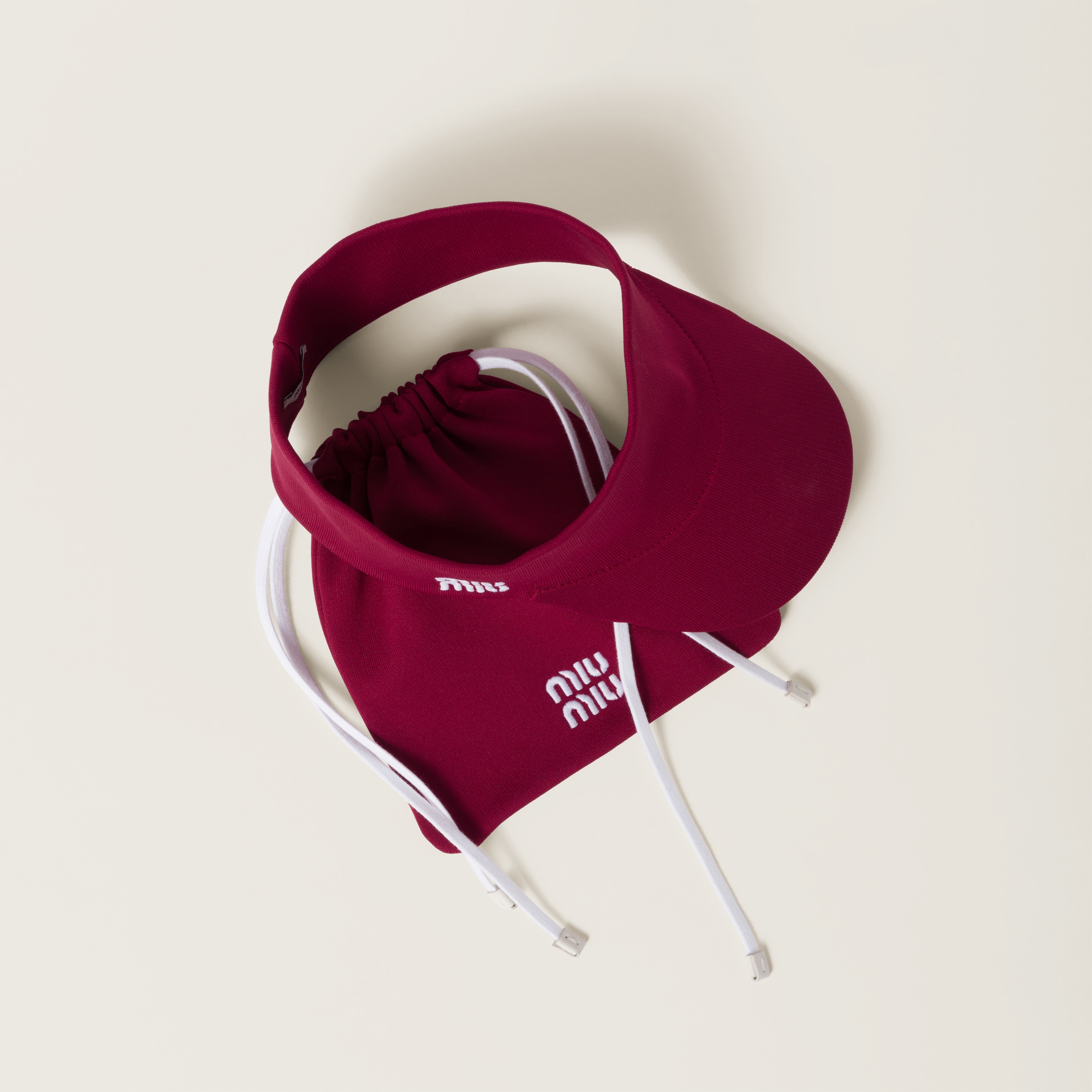 Miu Miu Nylon Visor With Pouch In Amaranth Red/maize Yellow  display picture 1