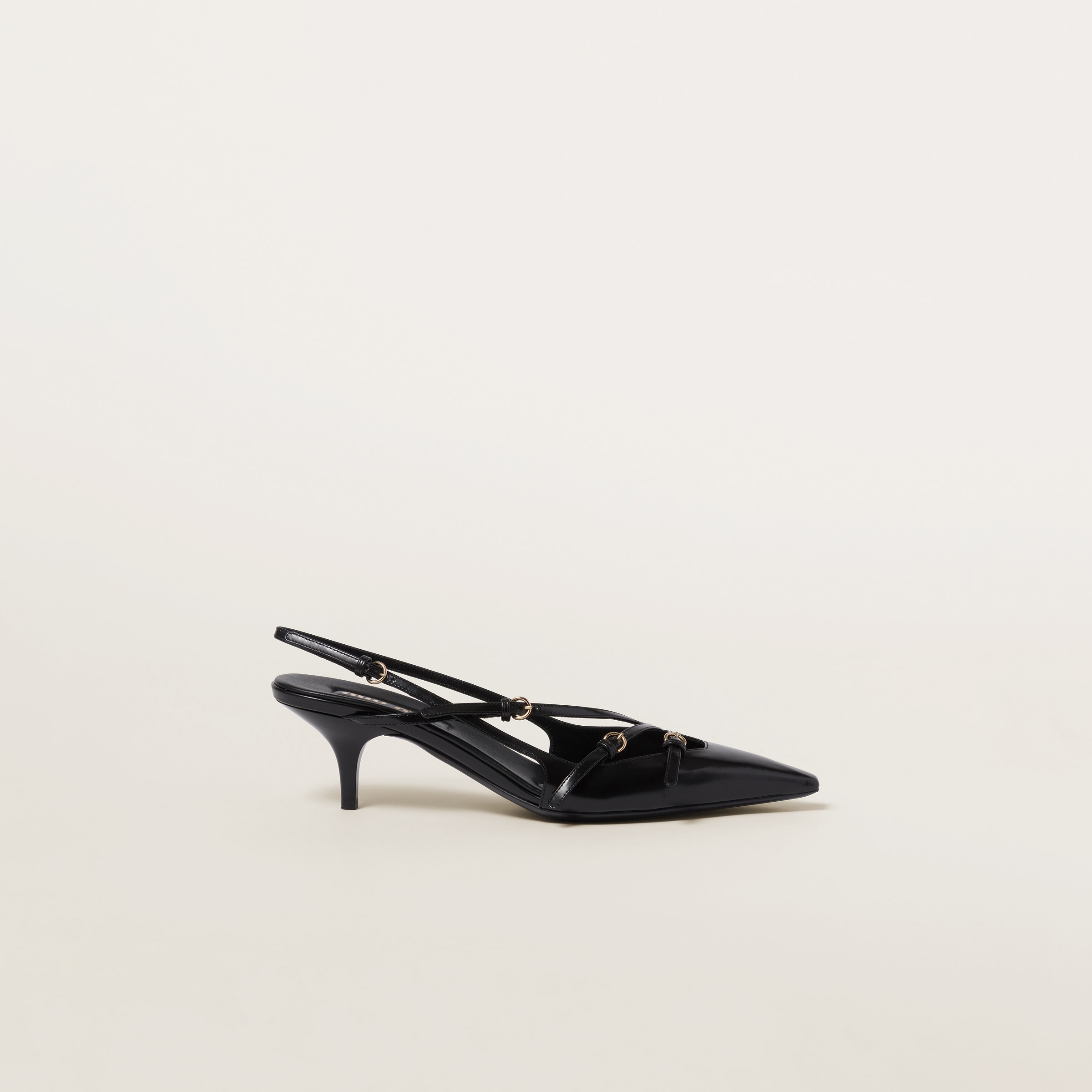 Black Brushed Leather Slingbacks With Buckles | Miu Miu