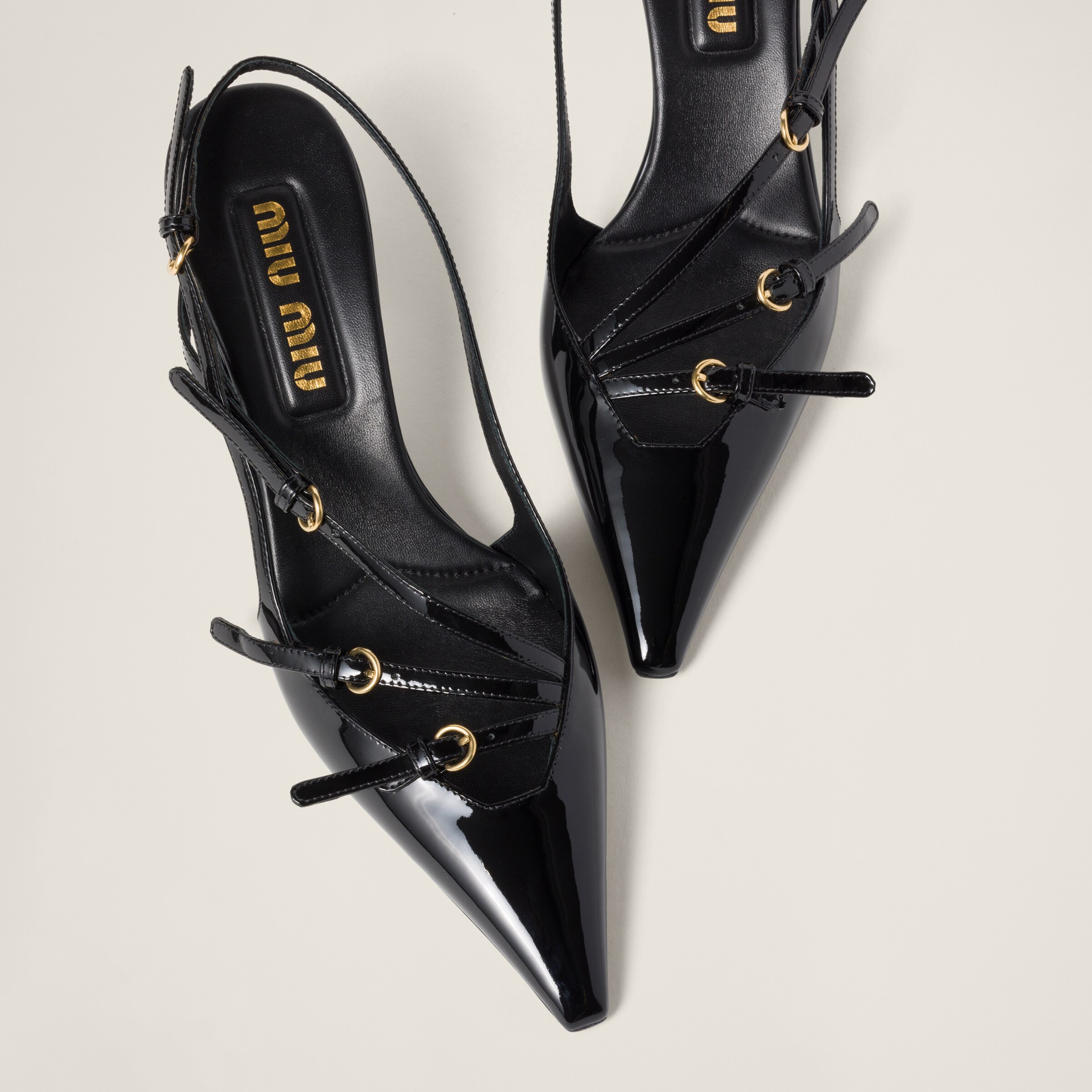 Black Jeanne Patent Leather Slingbacks With Buckles | Miu Miu