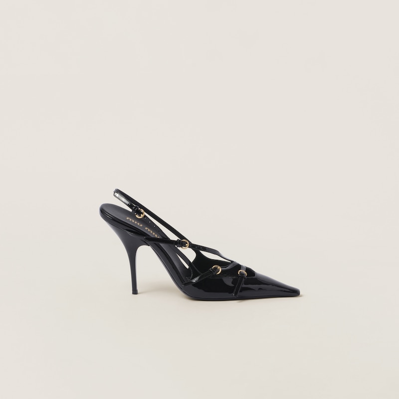 Patent leather slingbacks with buckles