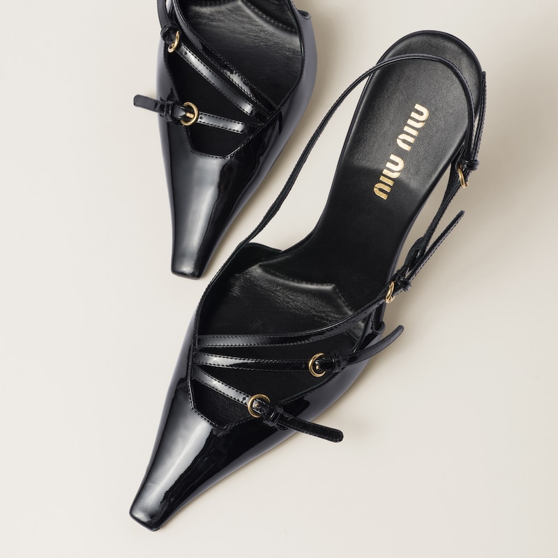 Patent leather slingbacks with buckles