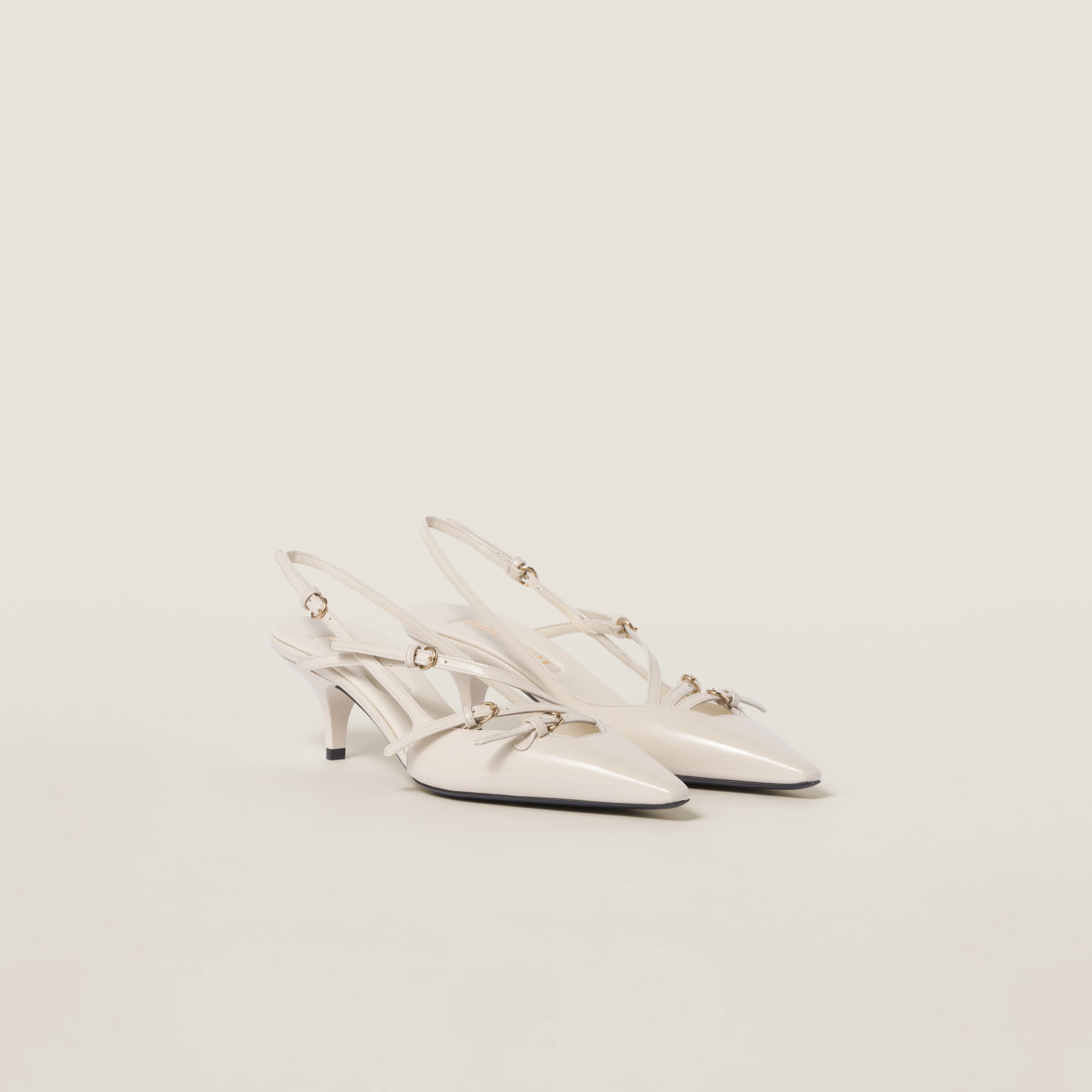 Miumiu Patent Leather Slingbacks With Buckles In Ivory