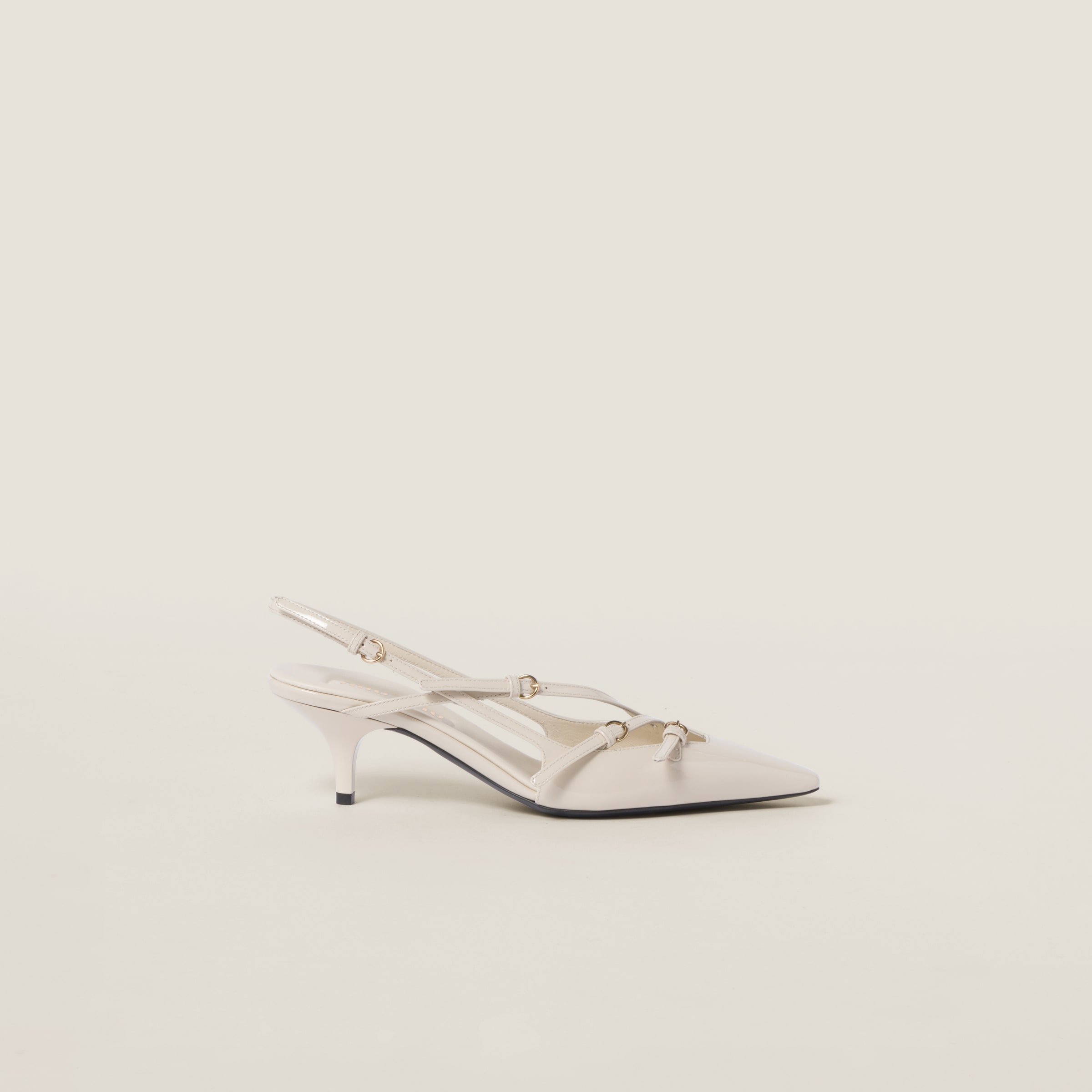 Miu Miu Patent Leather Slingback Pumps With Buckles In Ivory