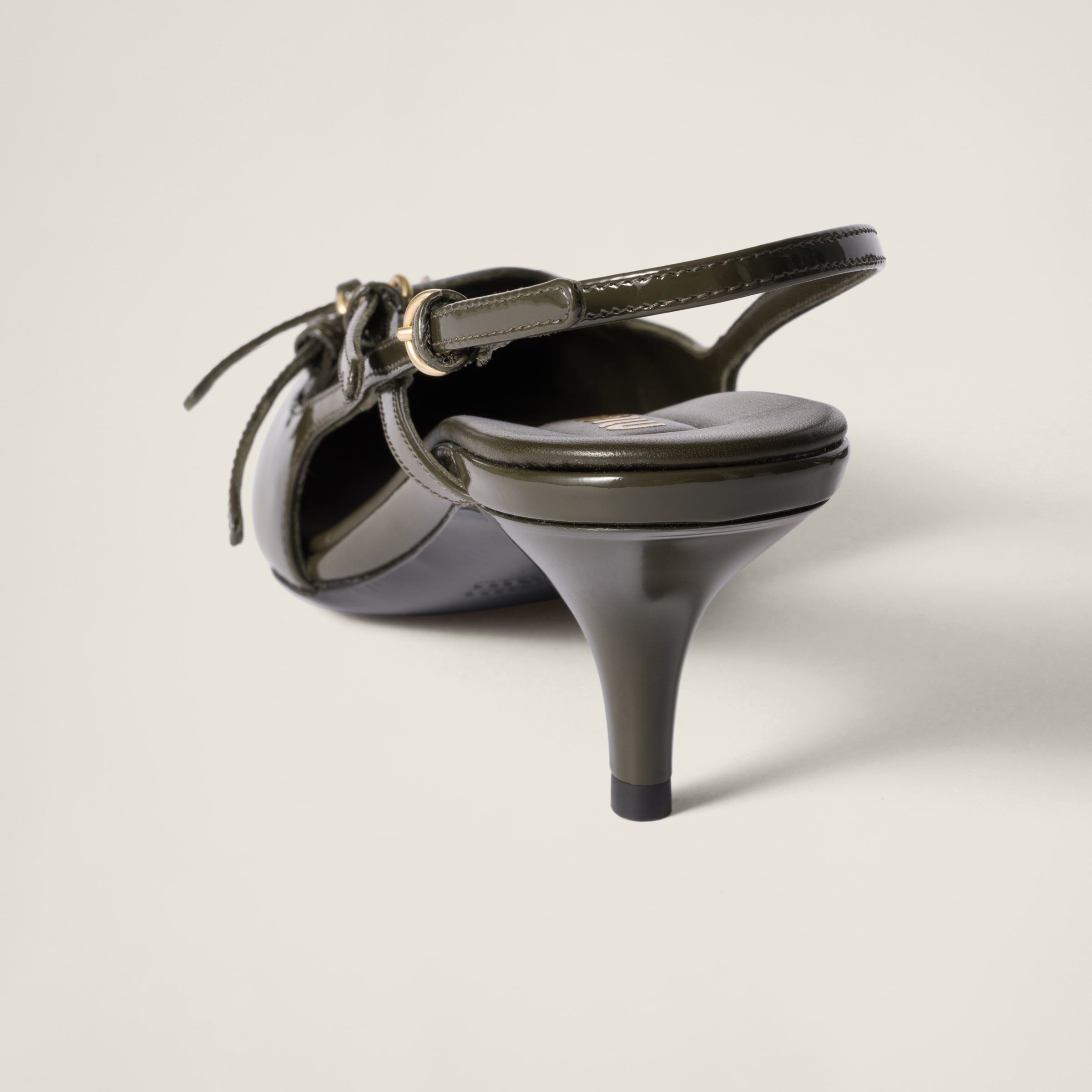 Miu Miu Patent Leather Slingbacks With Buckles In Loden Green