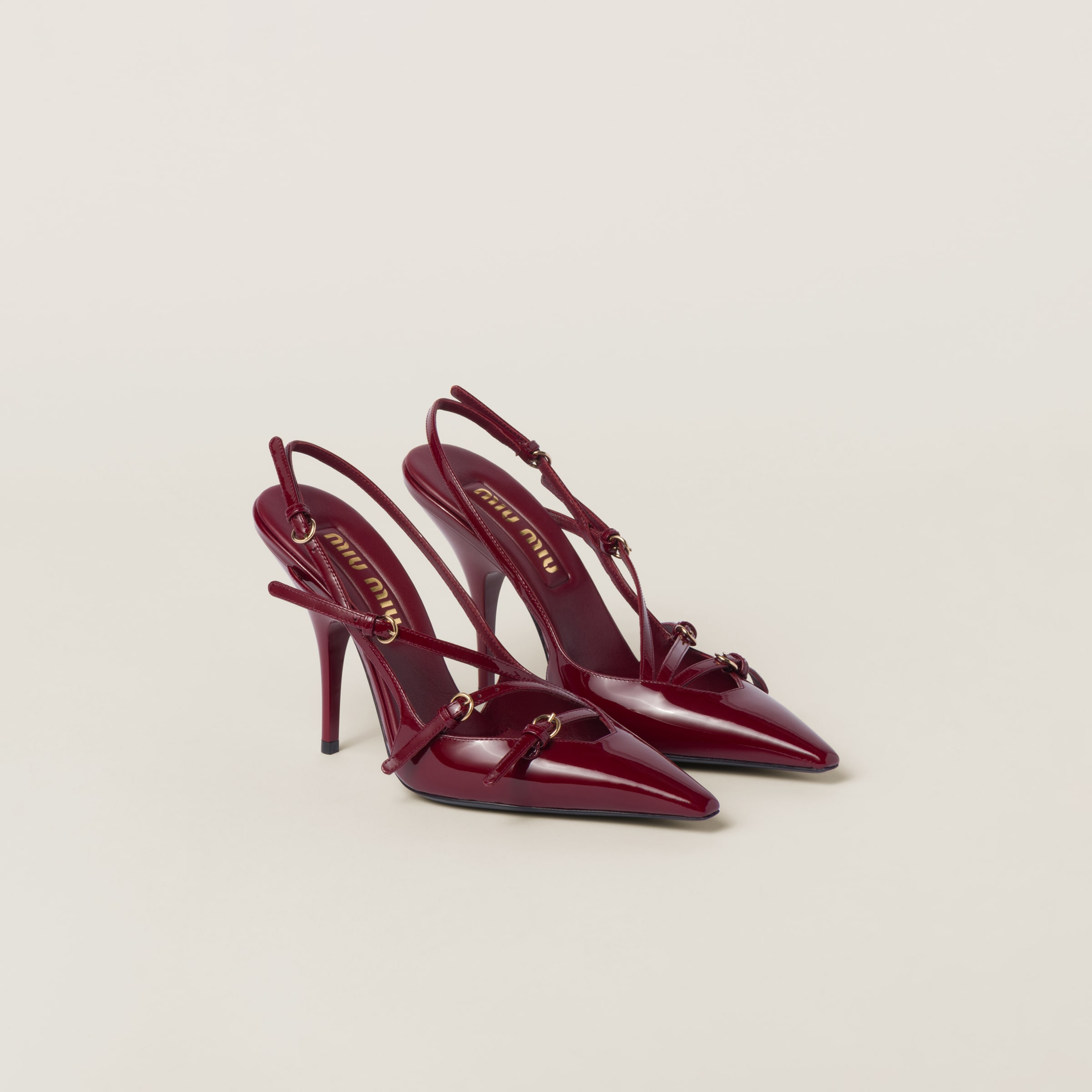 Crimson Patent Leather Slingbacks With Buckles | Miu Miu