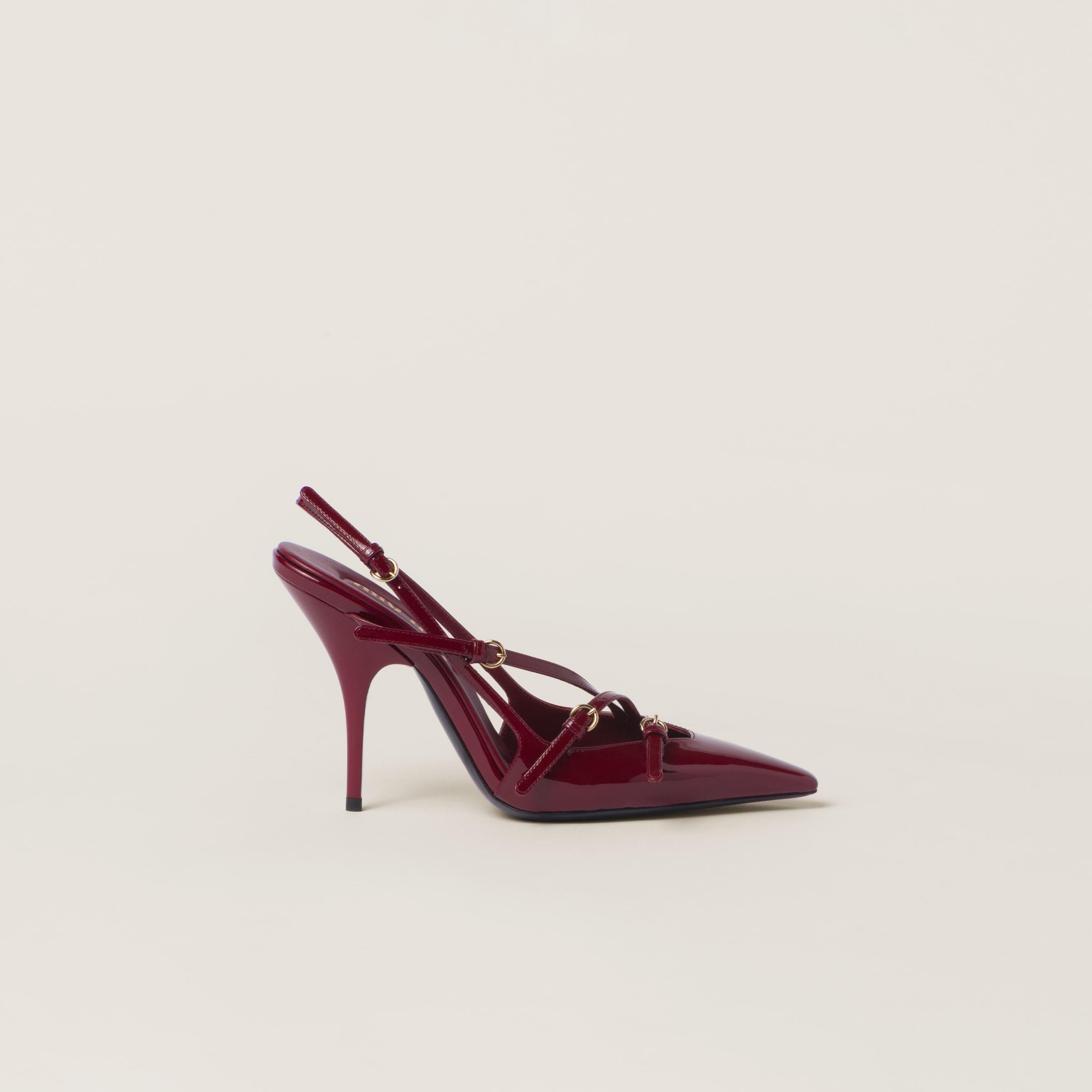 Crimson Patent Leather Slingbacks With Buckles Miu Miu