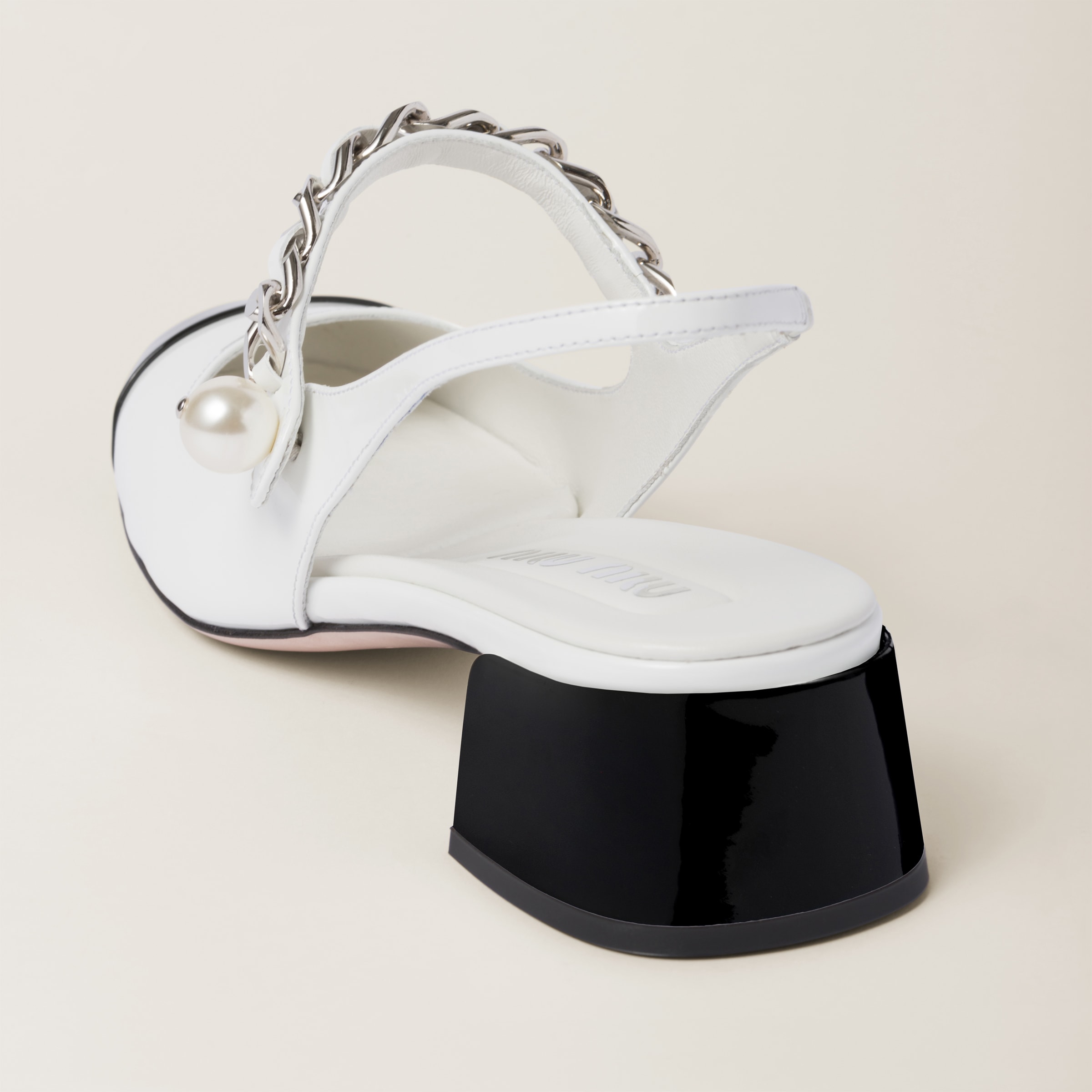 Shop Miumiu Two-tone Patent Leather Slingback Pumps In White/black