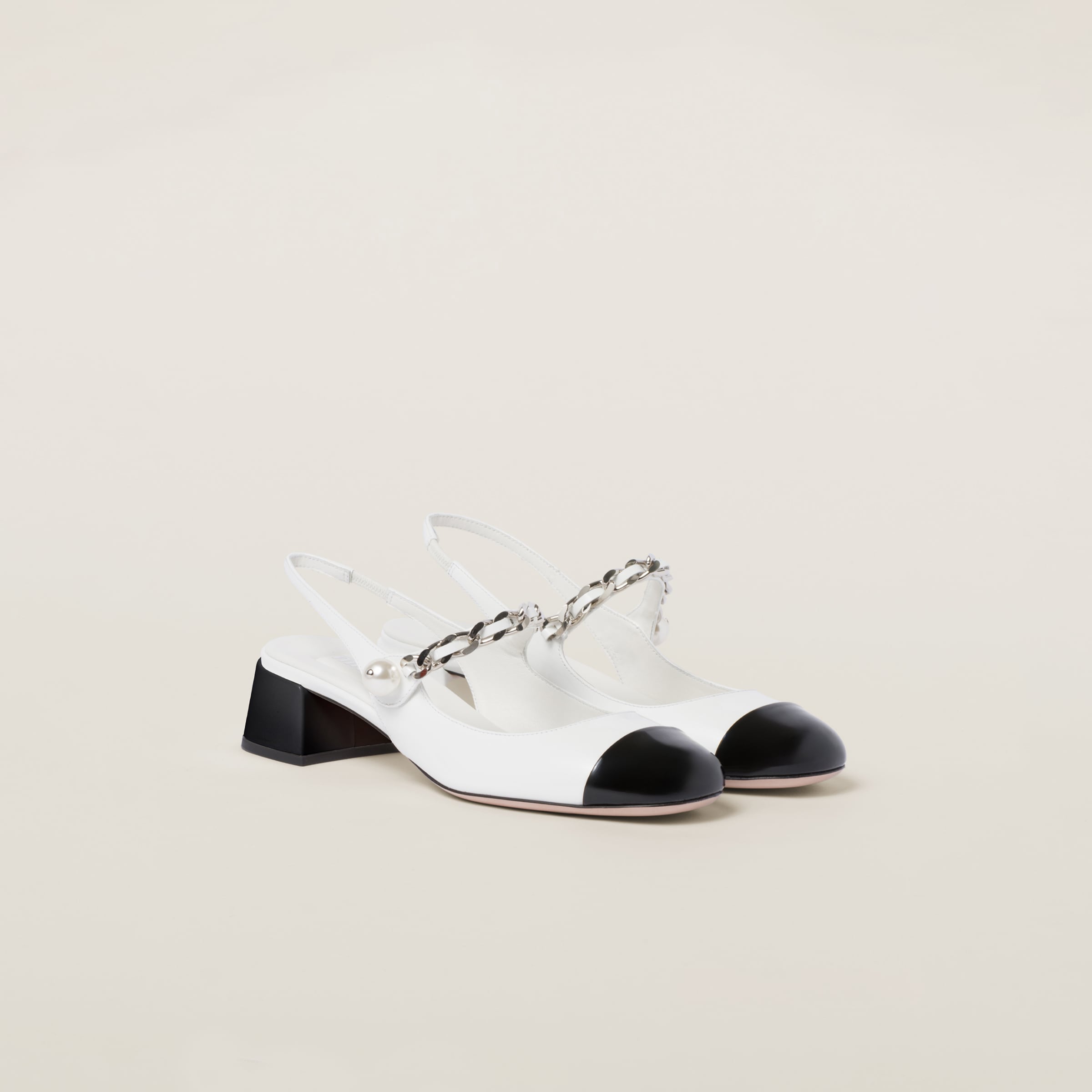 Miumiu Two-tone Patent Leather Slingback Pumps In White/black