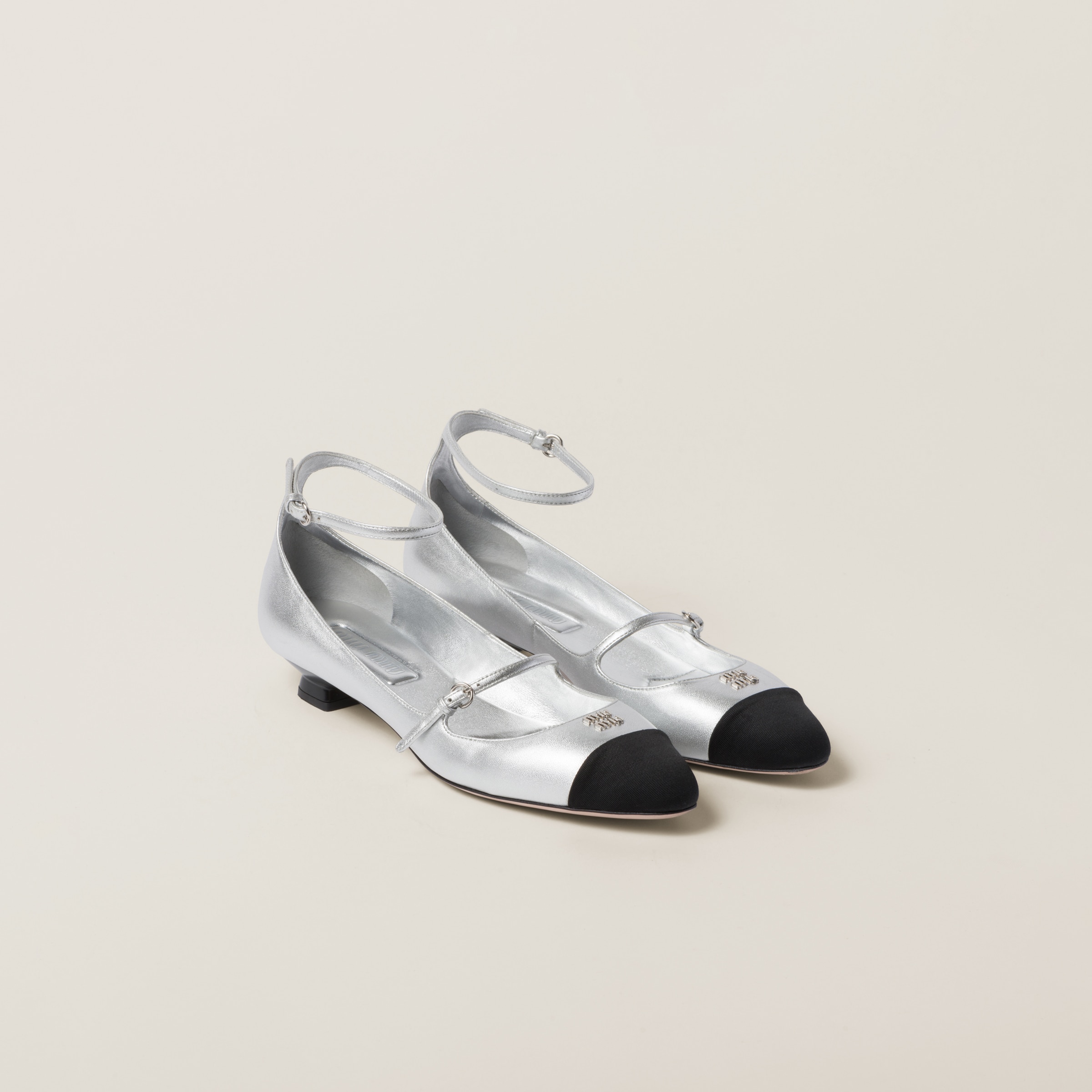 Miu Miu Women's Contrast Patent Leather Mary Jane Pumps In Silver/black