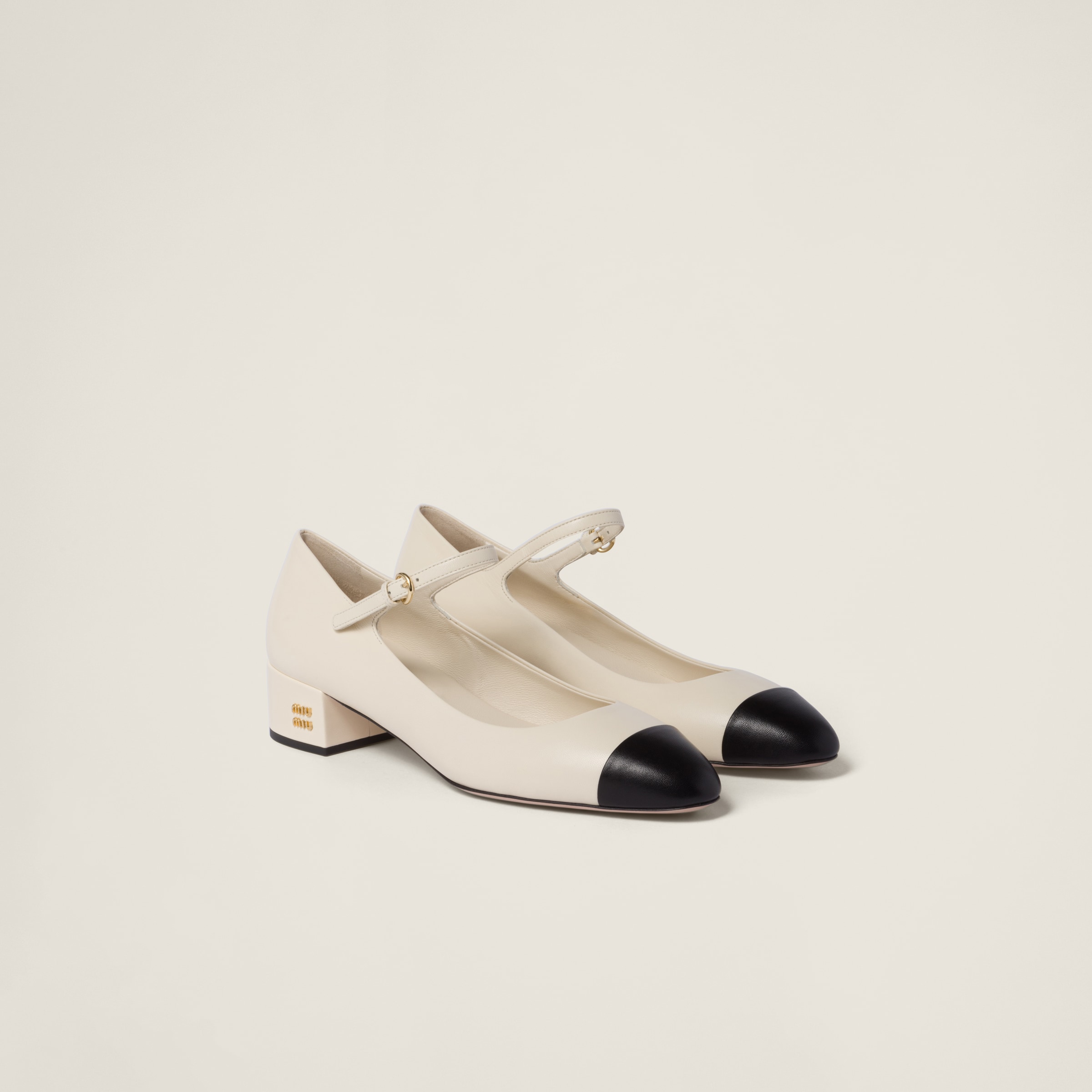 Miumiu Two-tone Leather Pumps In Ivory/black