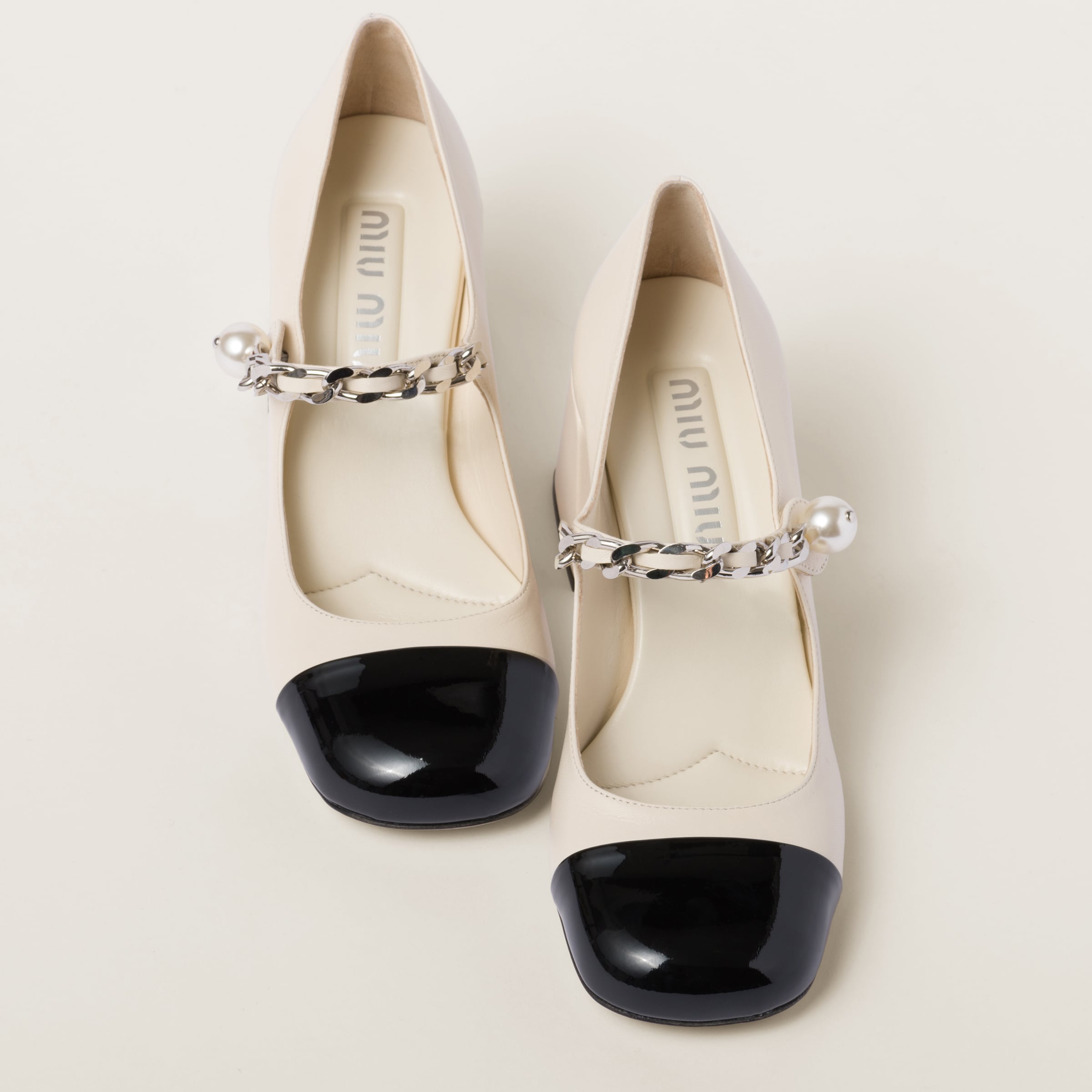 Ivory/black Leather Pumps | Miu Miu