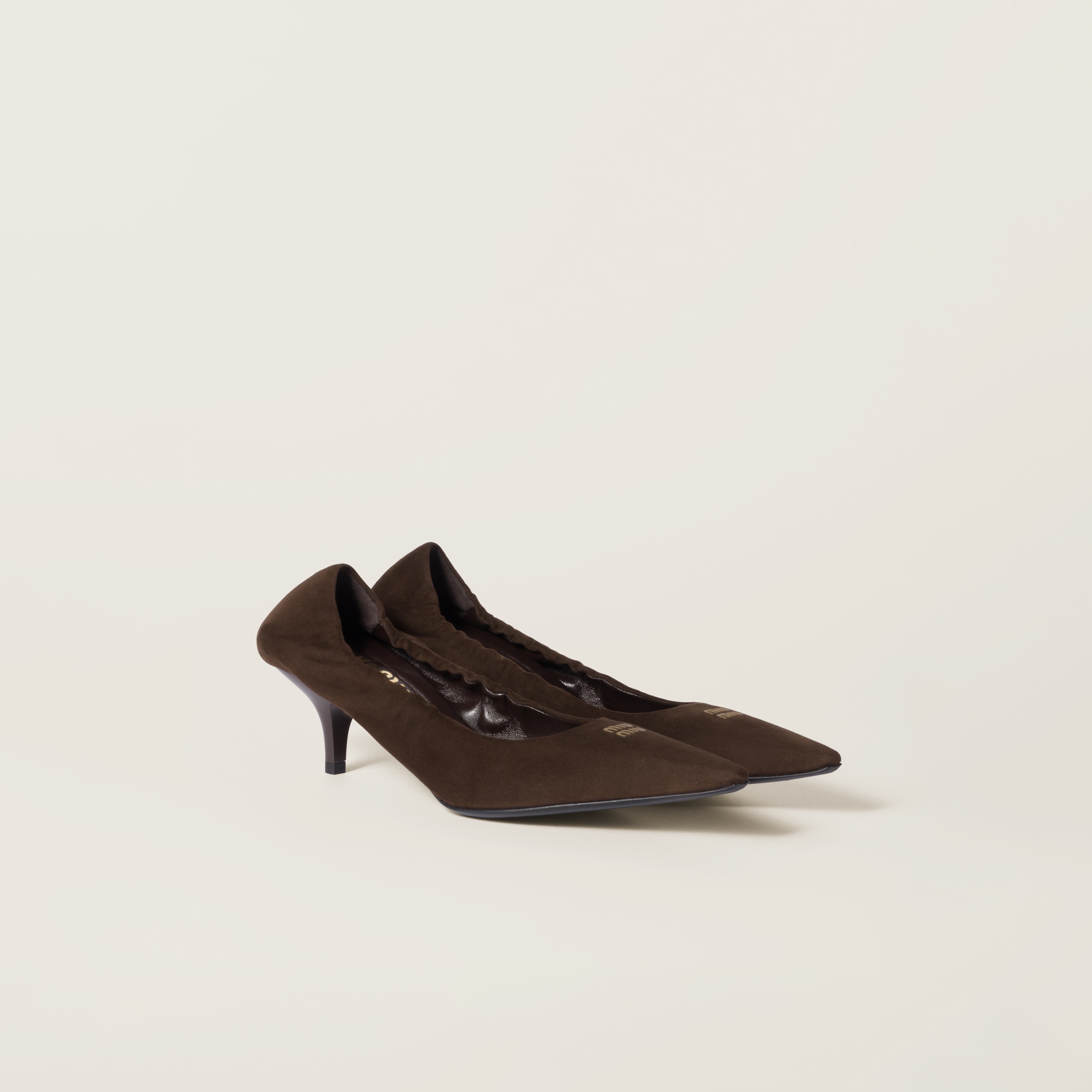 Miu Miu 55 Ruched Suede Pumps
