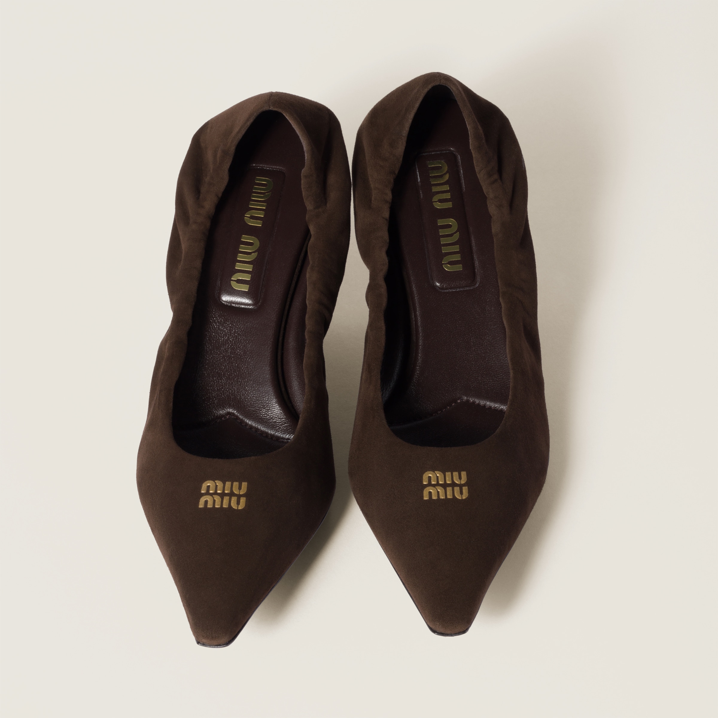 Miu Miu 55 Ruched Suede Pumps
