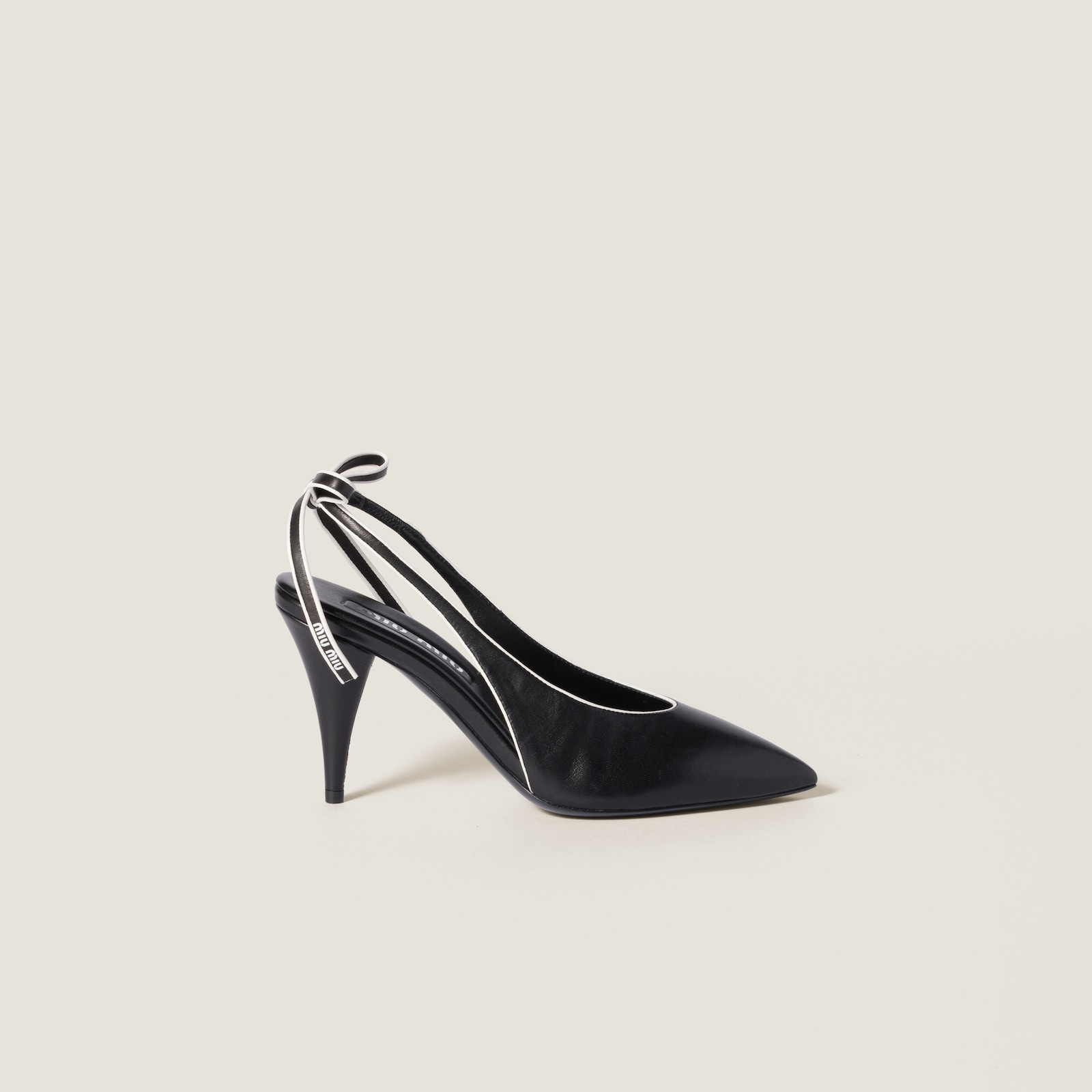 MIUMIU 26S SLINGBACK PUMPS 85MM IN BLACK CALFSKIN
