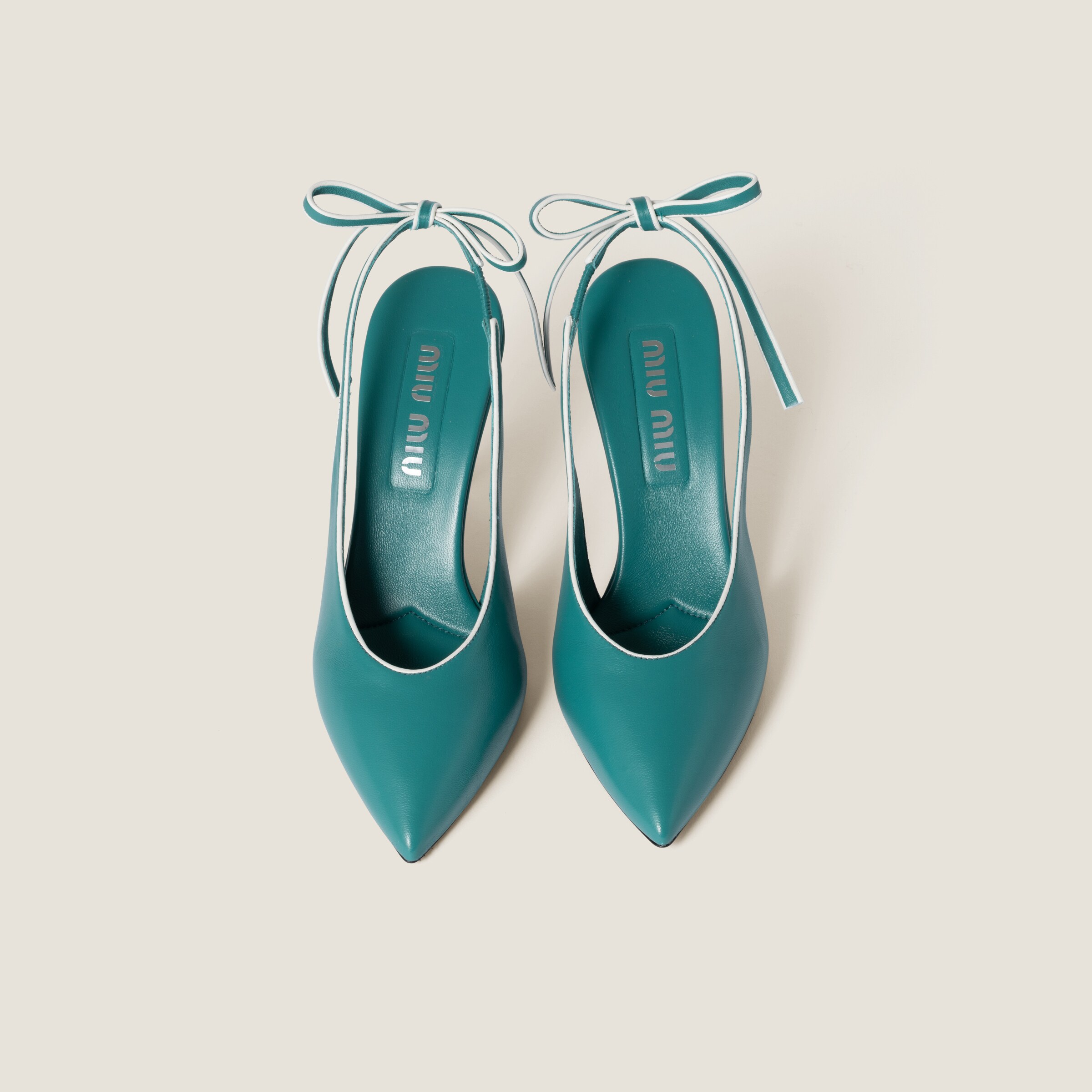 Shop Miu Miu Nappa Leather Slingback Pumps In Peacock Blue/white