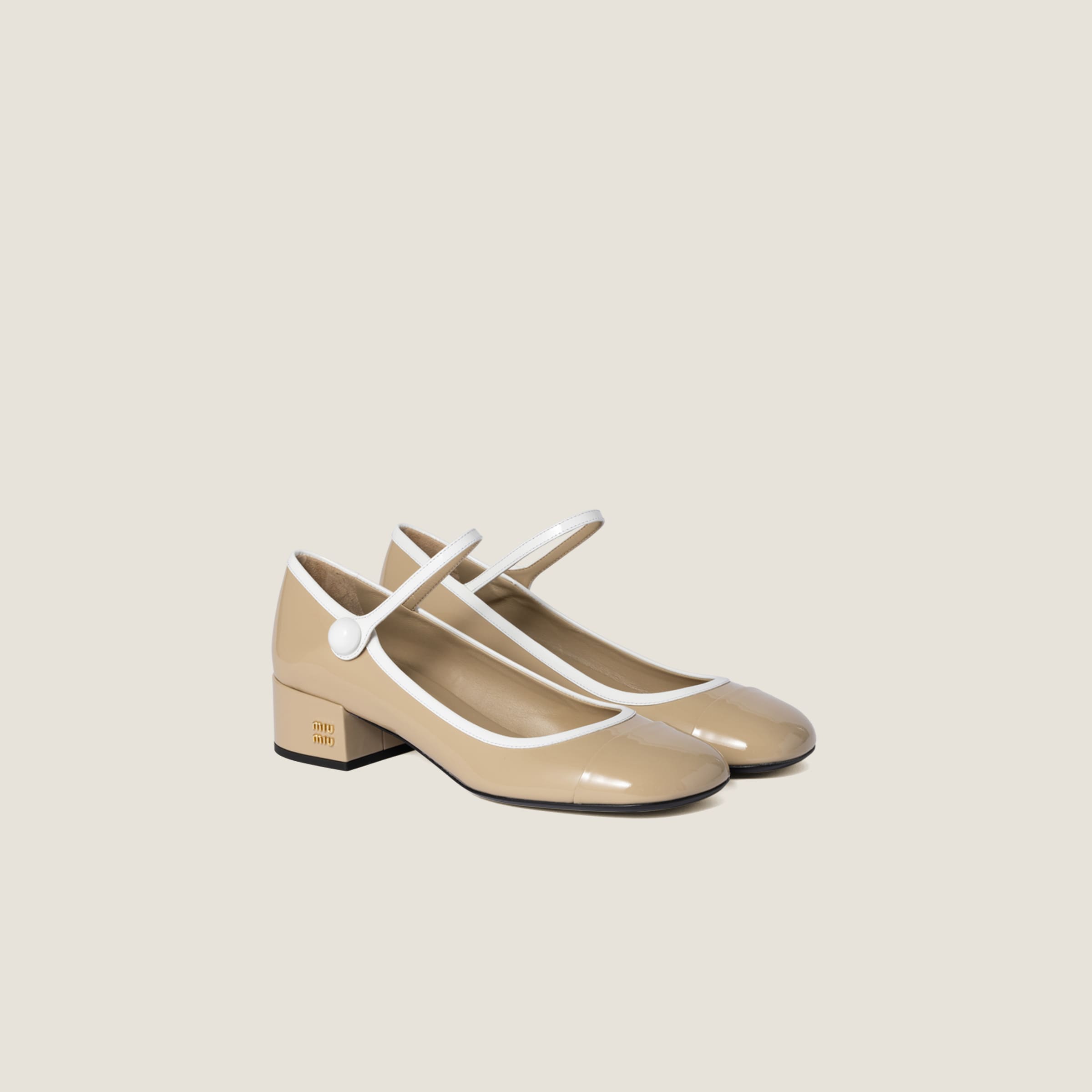 Miu Miu Two-tone Patent Leather Mary Jane Pumps In Sand/white