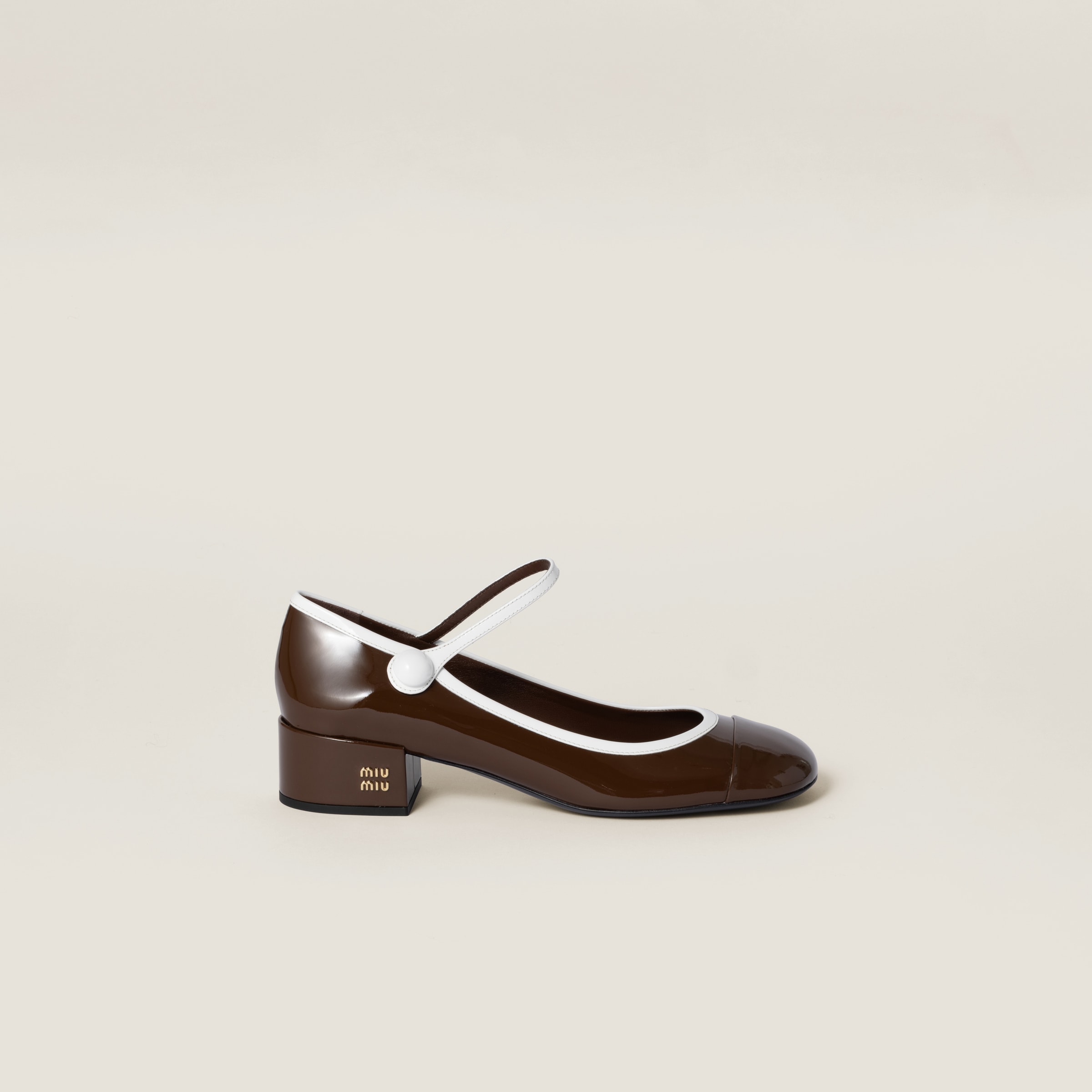 Shop Miu Miu Two-tone Patent Leather Mary Jane Pumps In Rosewood/white
