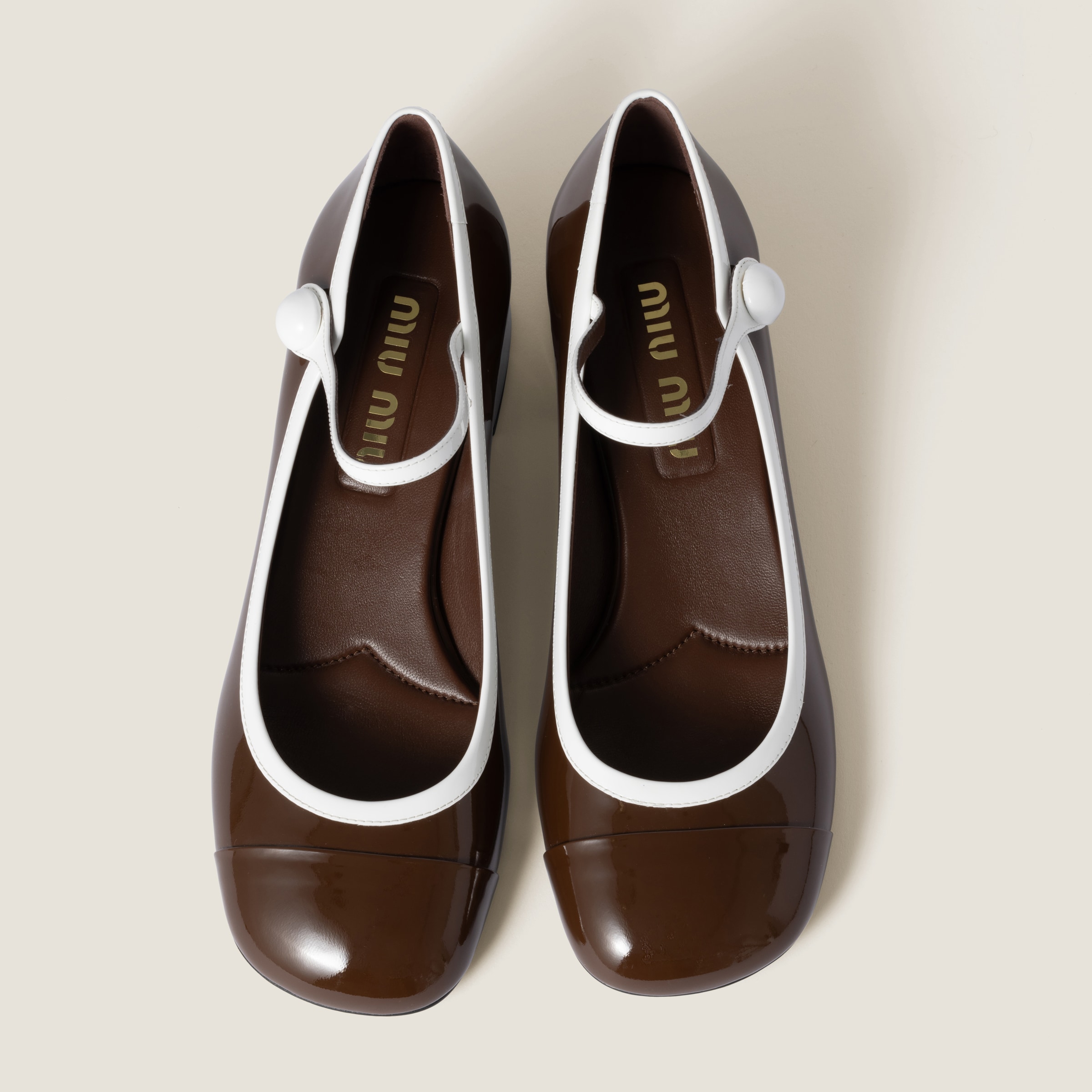 Shop Miu Miu Two-tone Patent Leather Mary Jane Pumps In Rosewood/white