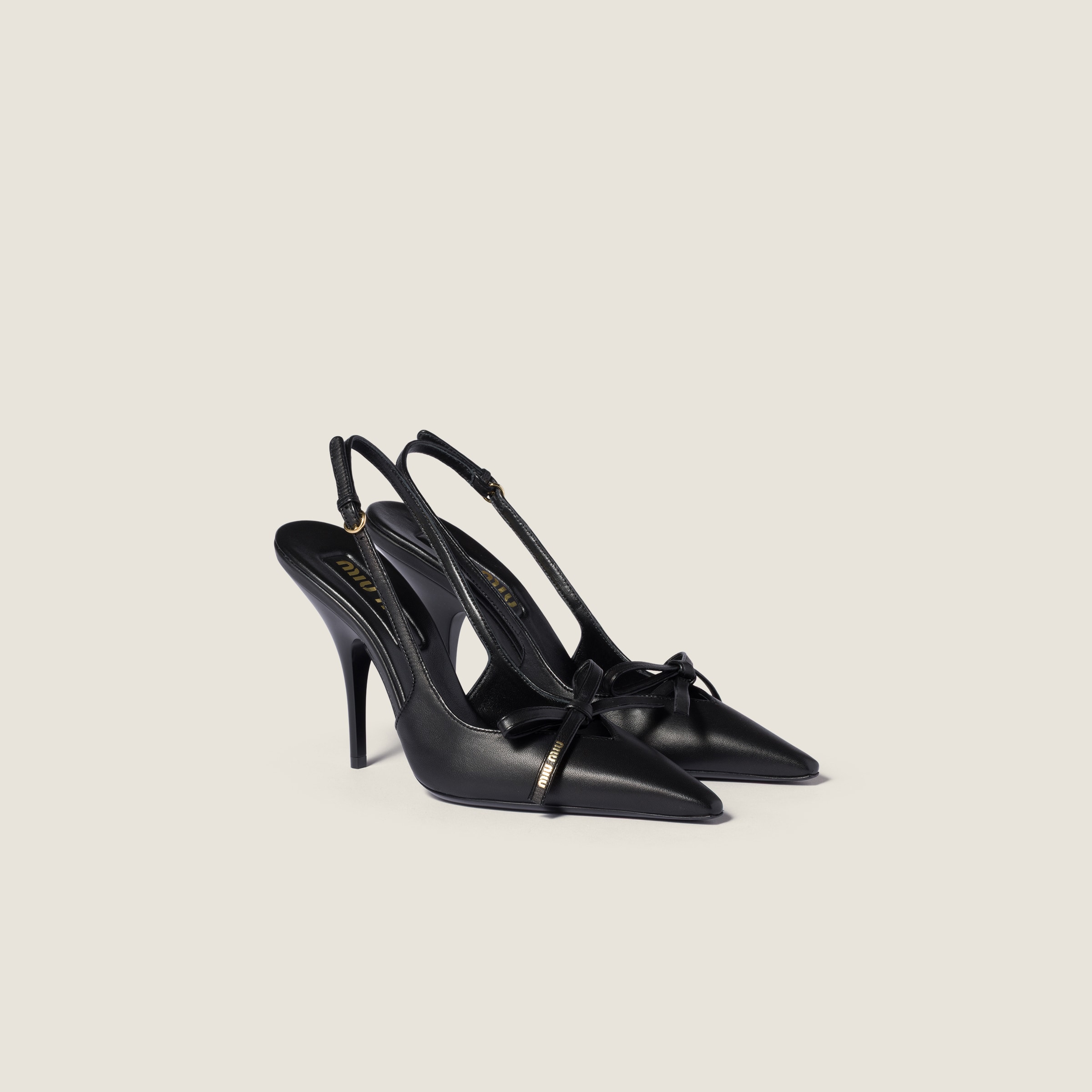 Black Brushed Leather Slingbacks With Buckles | Miu Miu