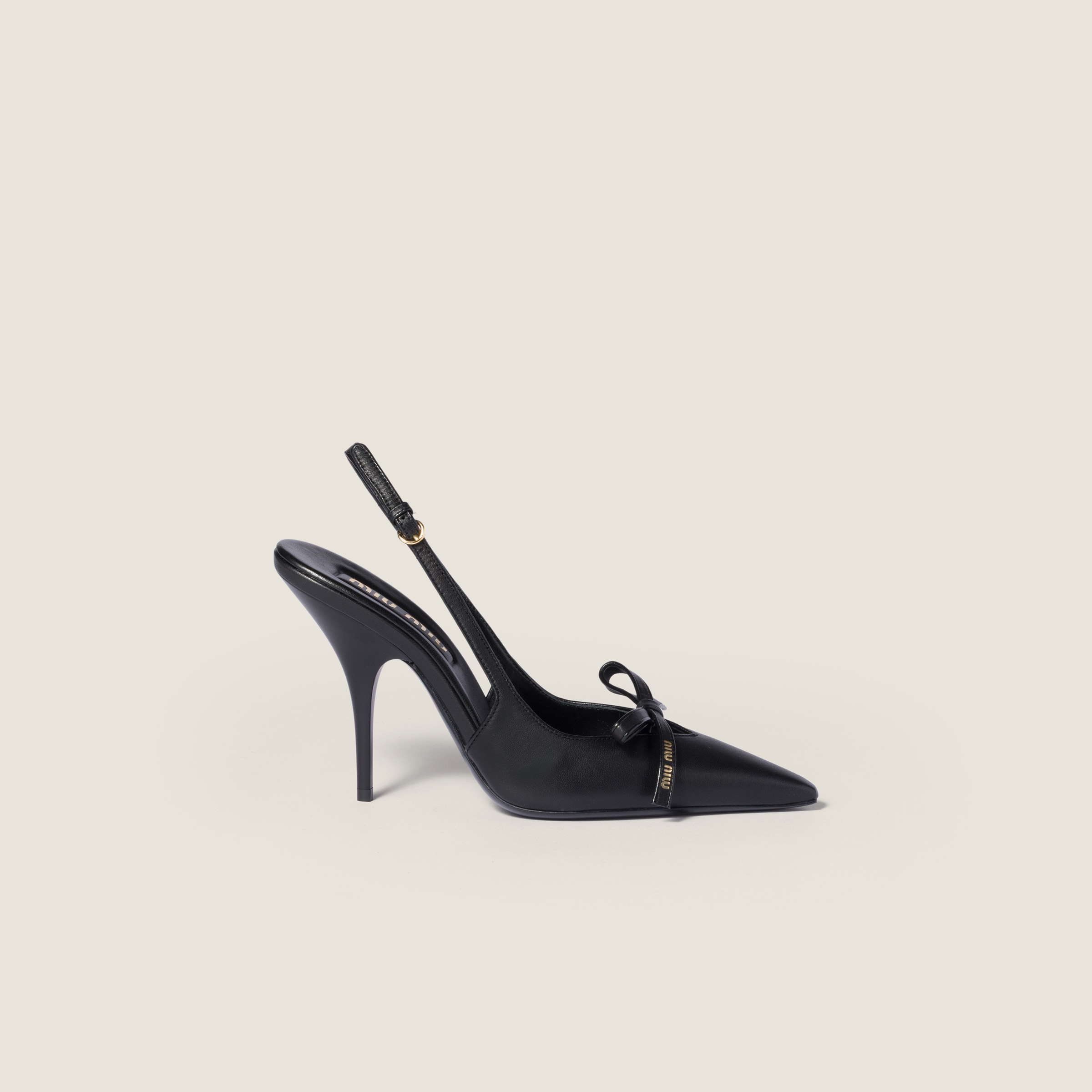Black Leather Slingback Pumps With Bow | Miu Miu