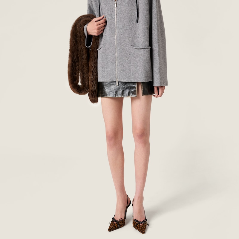 Printed leather slingback pumps with bow