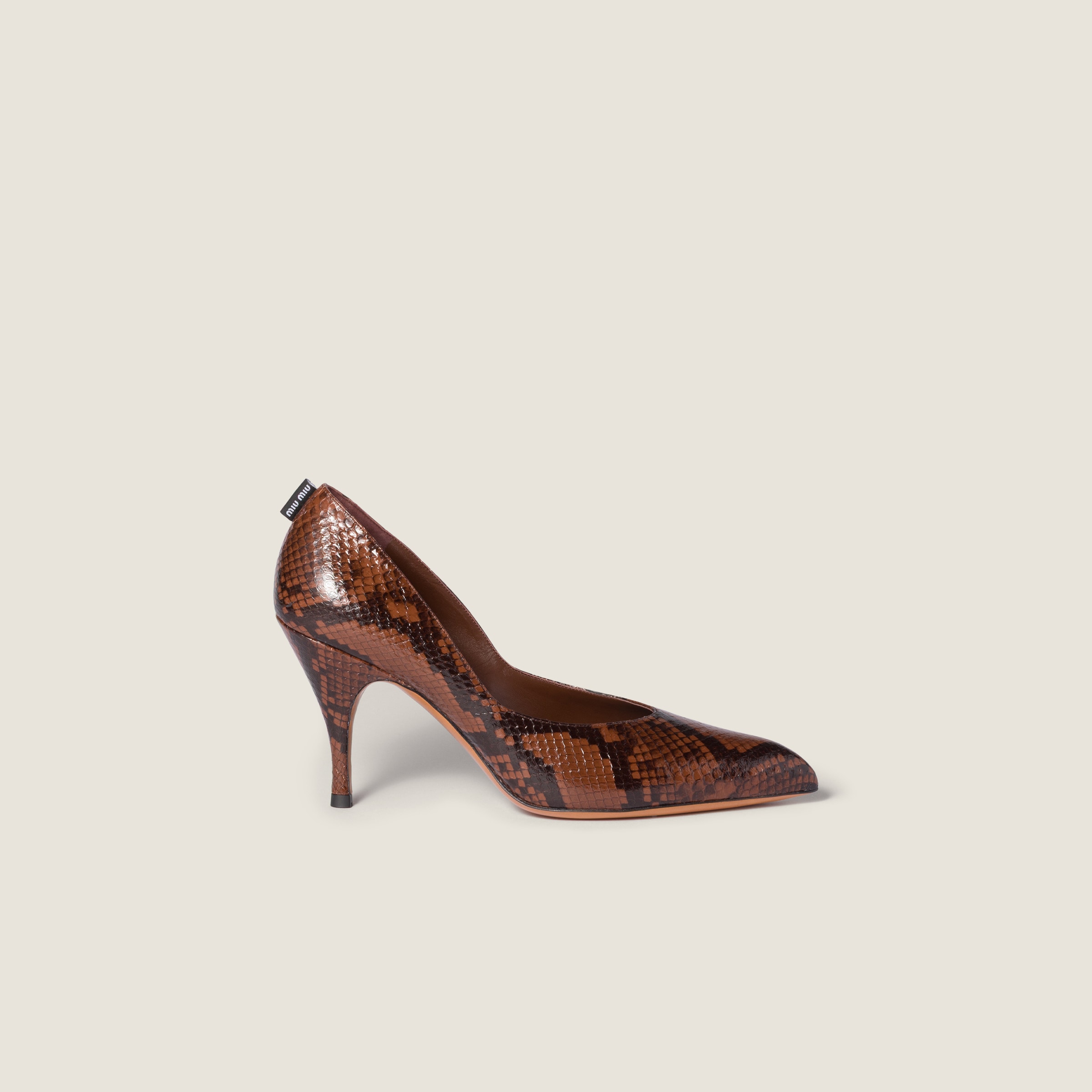 Miu Miu Python-print Ayers Leather Pumps In Brown