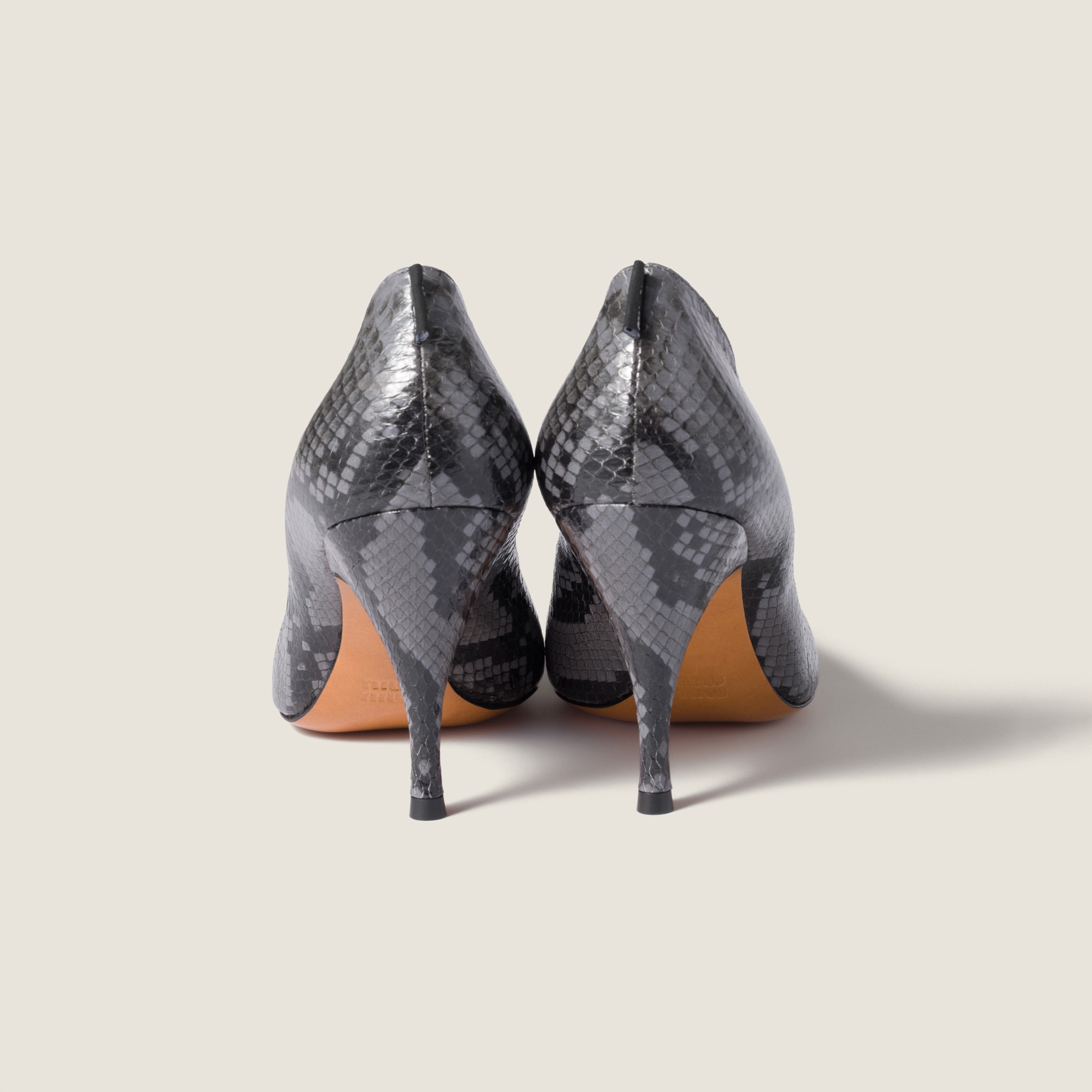 Miu Miu Python-print Ayers Leather Pumps In Gray