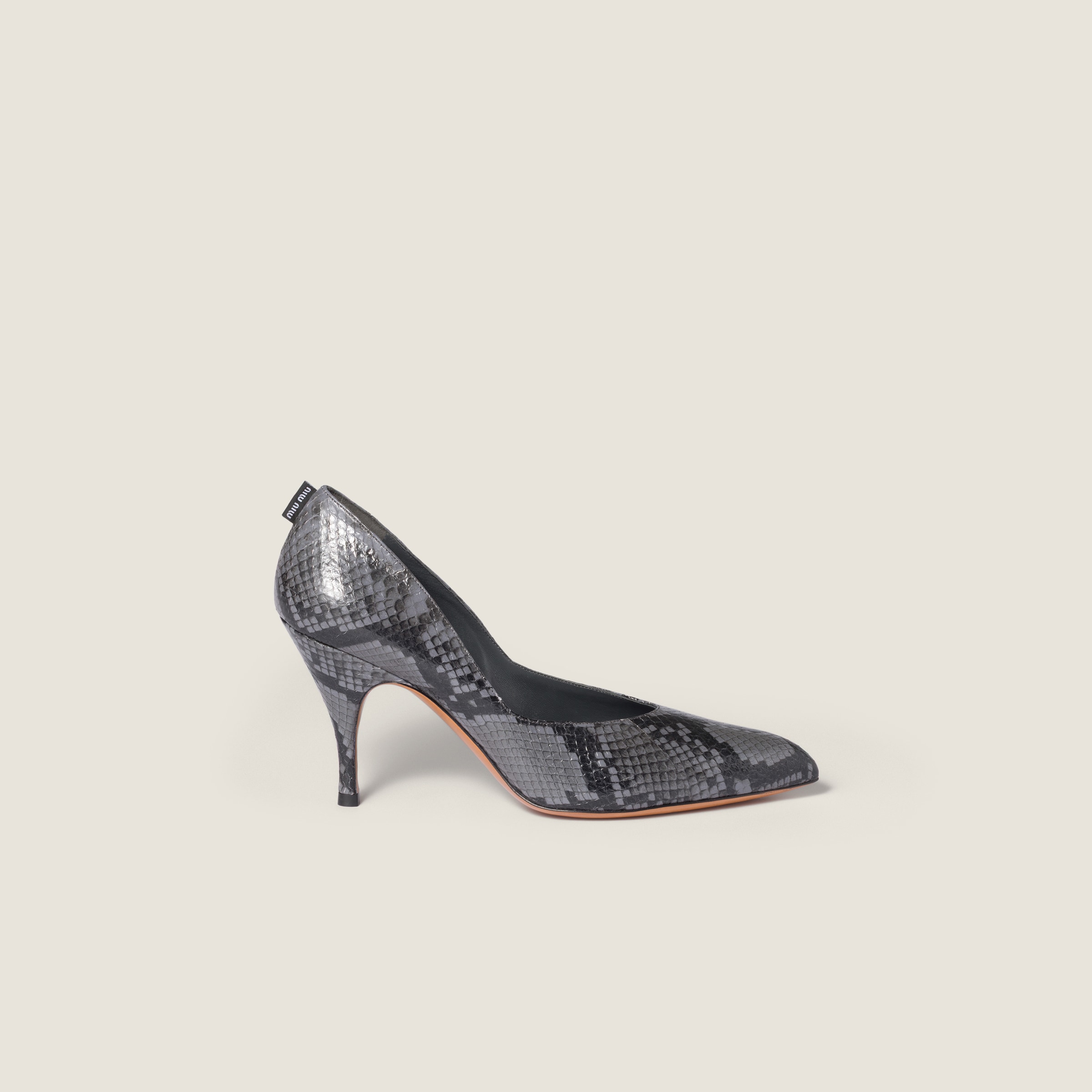Miu Miu Python-print Ayers Leather Pumps In Gray