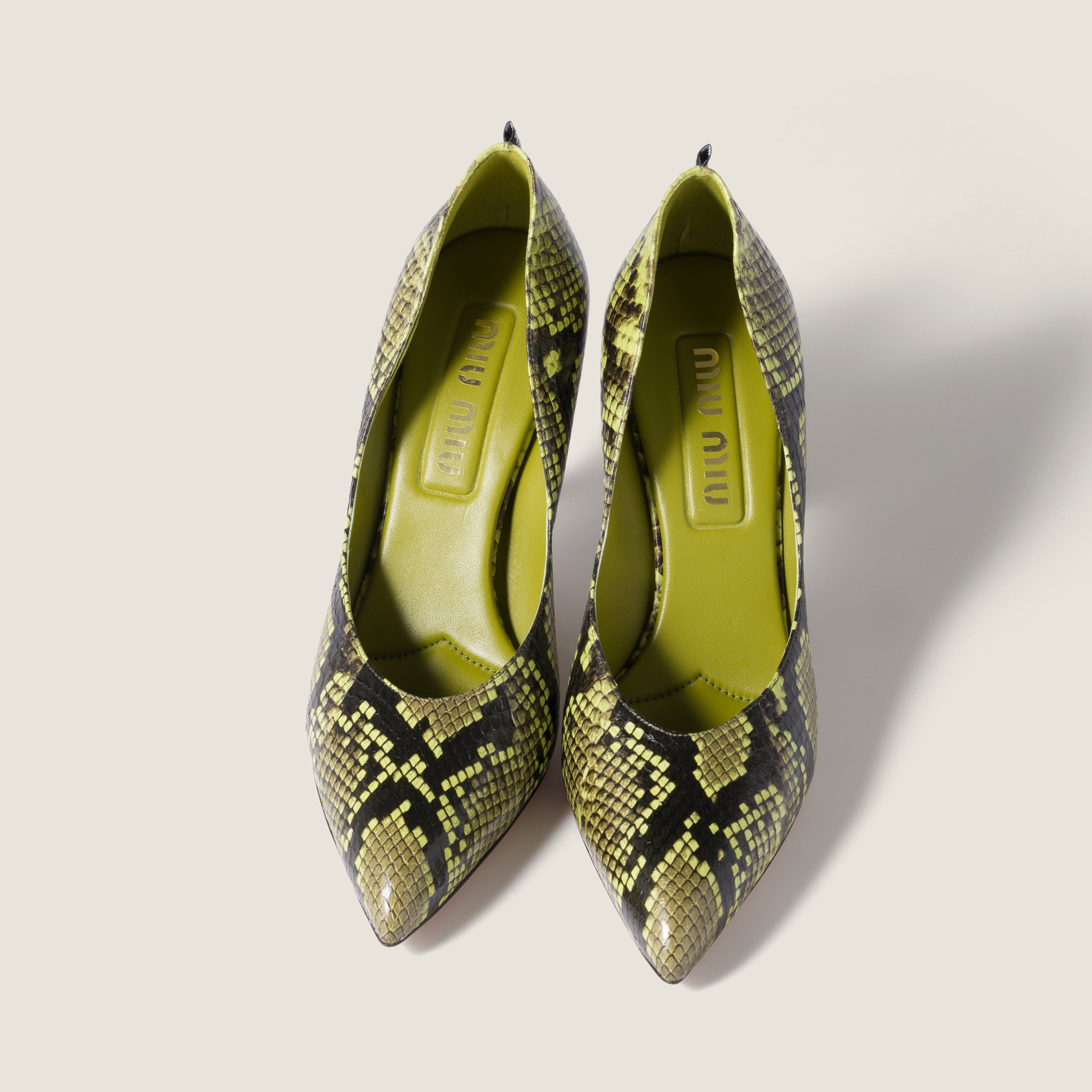 Fern Green Python-print Ayers Leather Pumps | Miu Miu