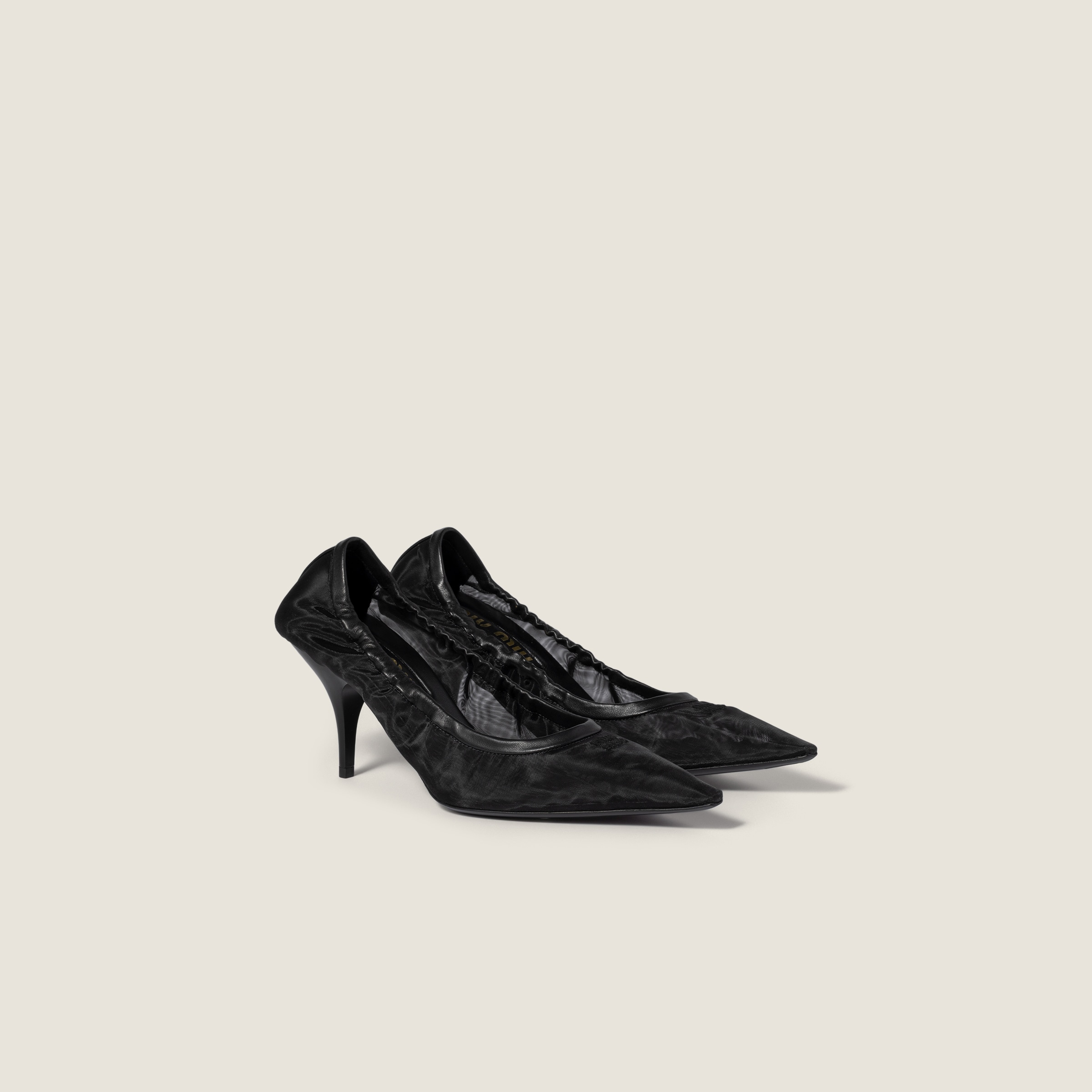 Ruches mesh fabric pumps