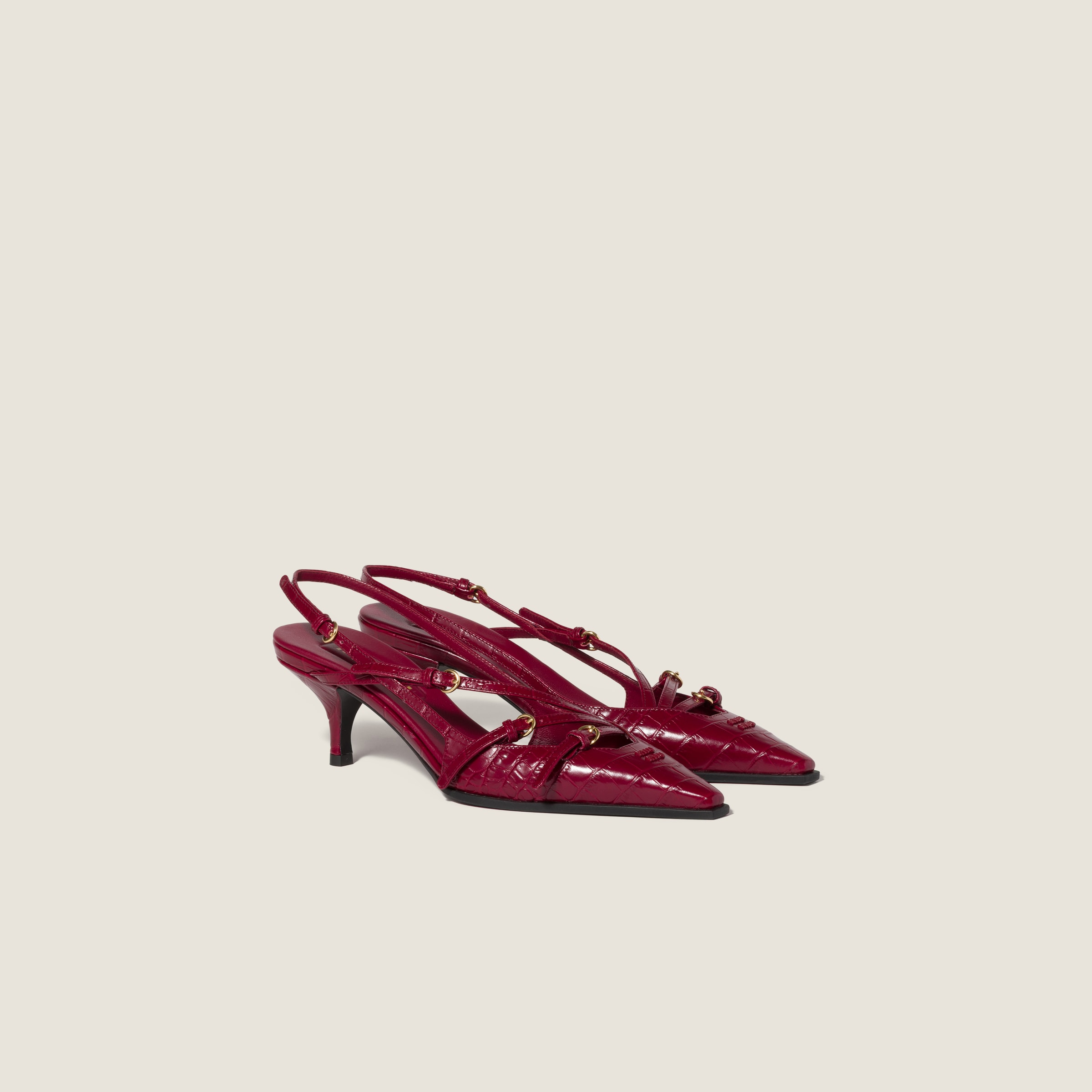 Cherry Red Crocodile Embossed Calfskin Slingback Pumps | Miu Miu