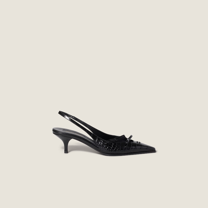 Croco-print leather slingback pumps