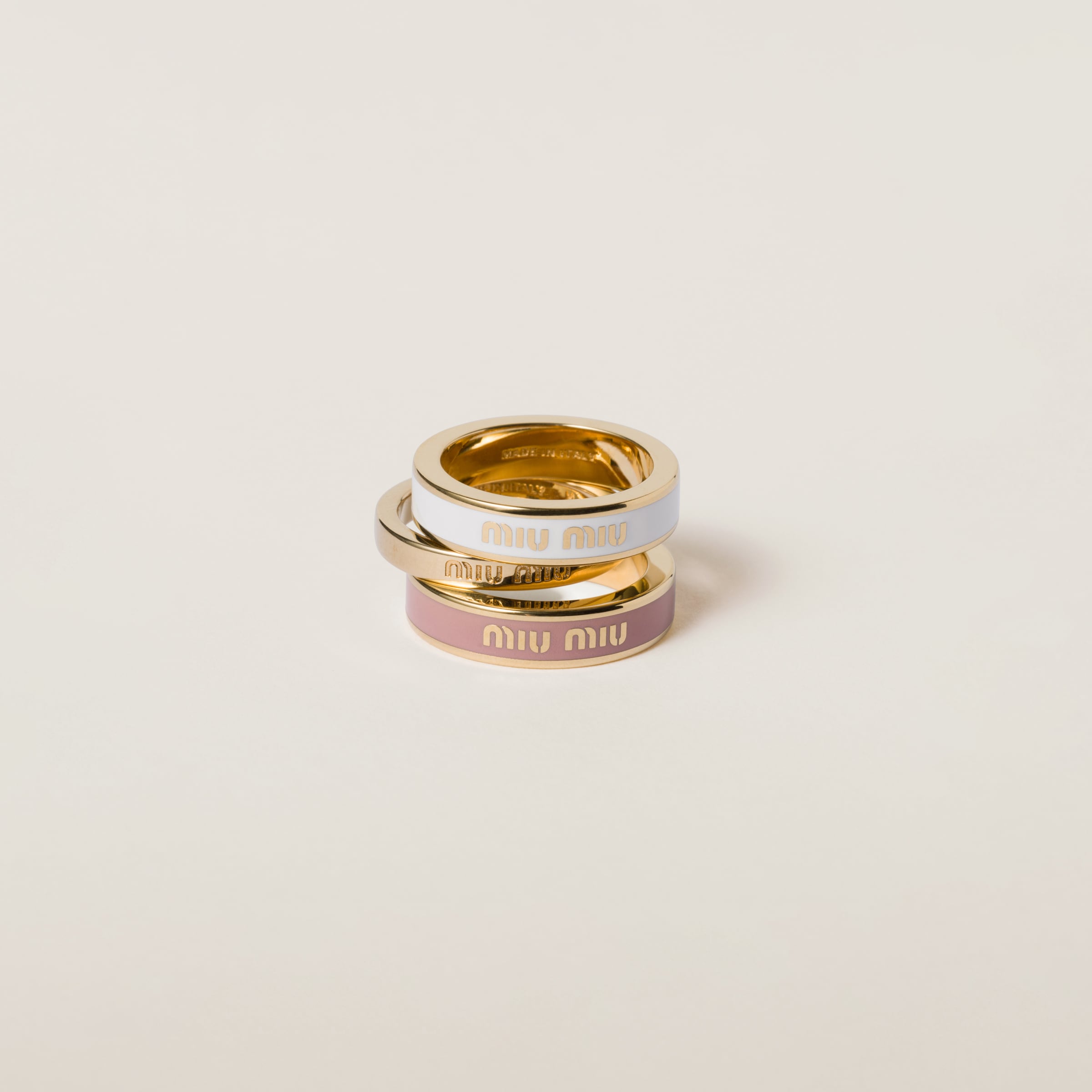 White/gold/orchid Pink Enameled Metal Rings | Miu Miu