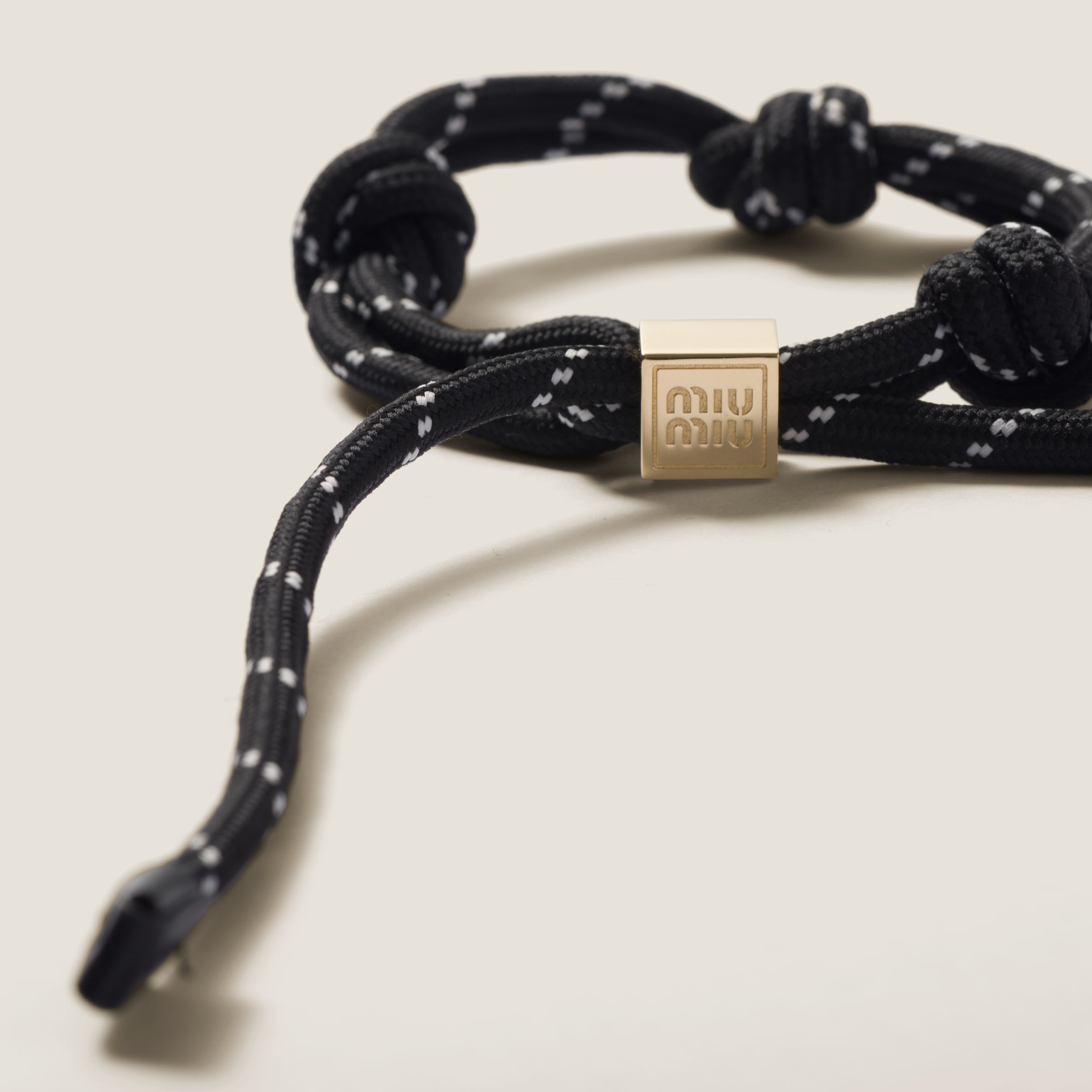 Shop Miumiu Cord And Nylon Bracelet In Black