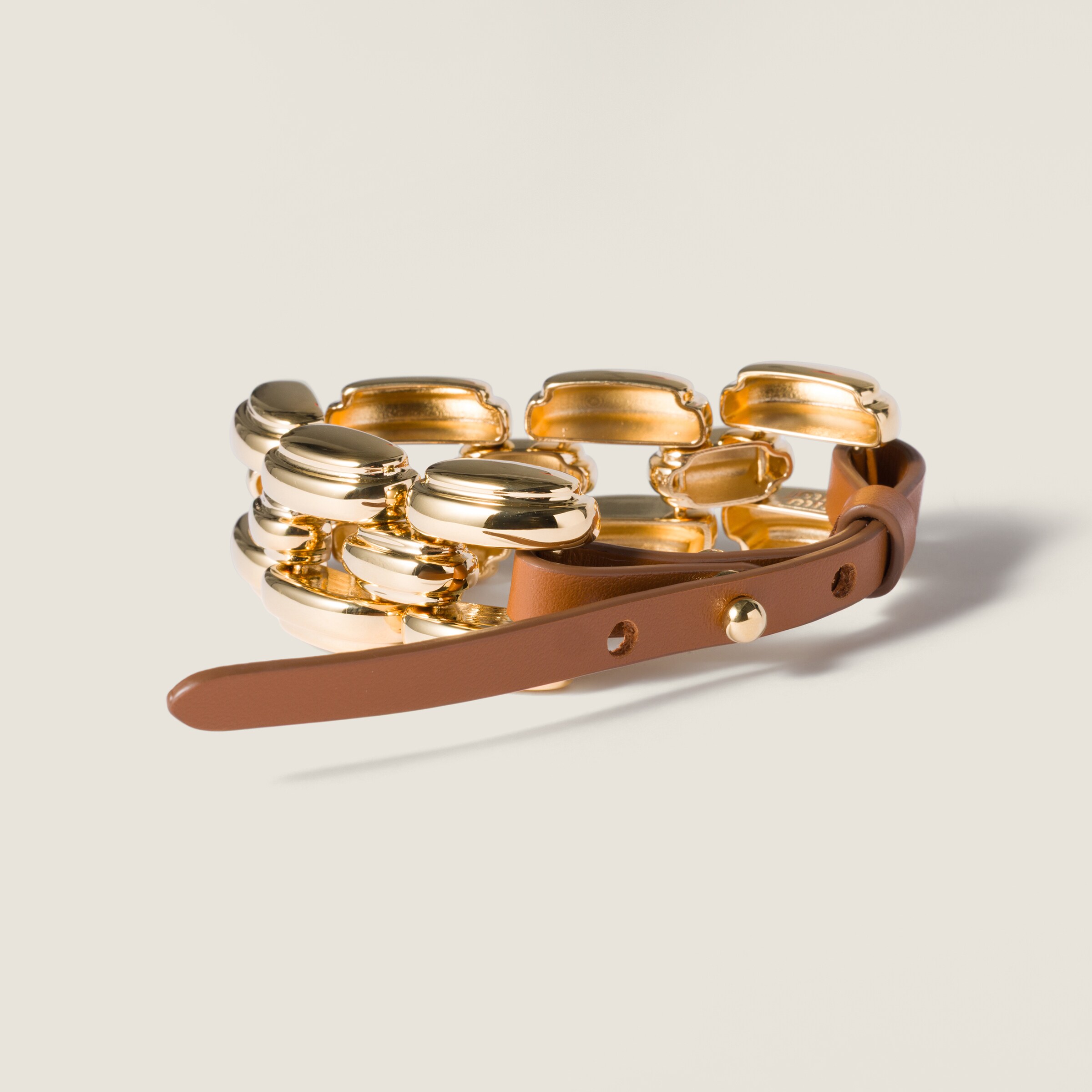 Gold/cognac Metal And Leather Bracelet | Miu Miu