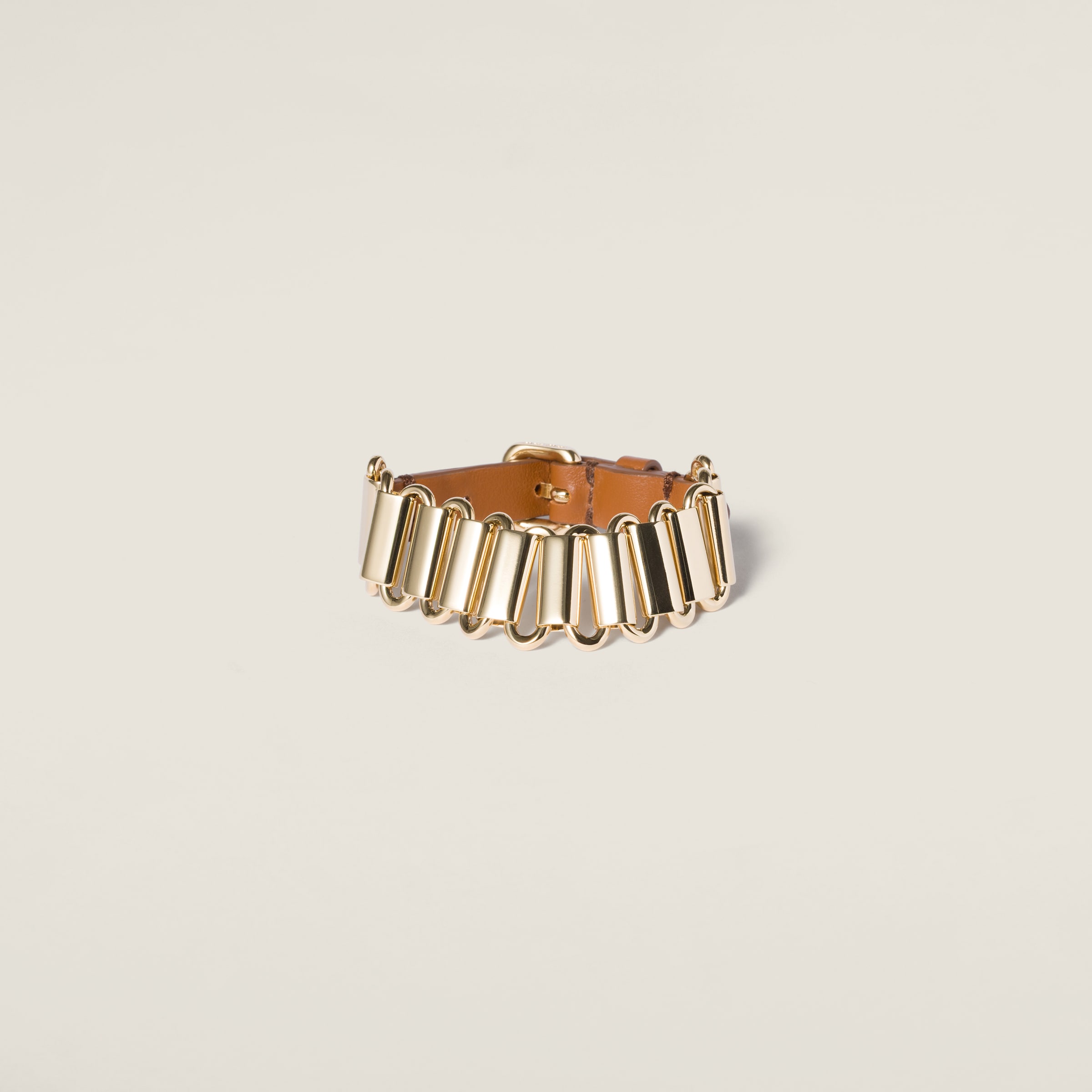 Gold/cognac Metal And Leather Bracelet | Miu Miu