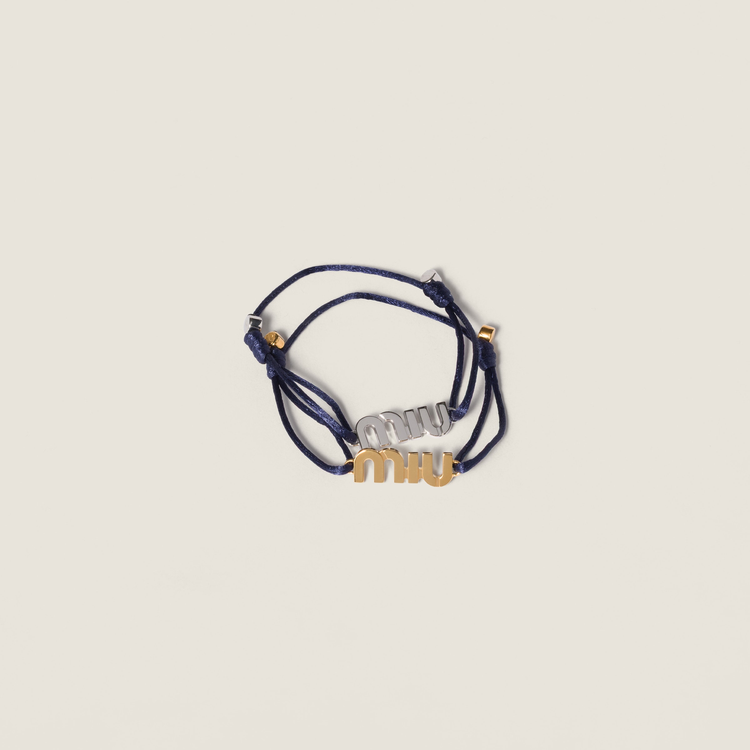 Steel Gray/gold/royal Blue Cord And Metal Bracelets | Miu Miu - Japan