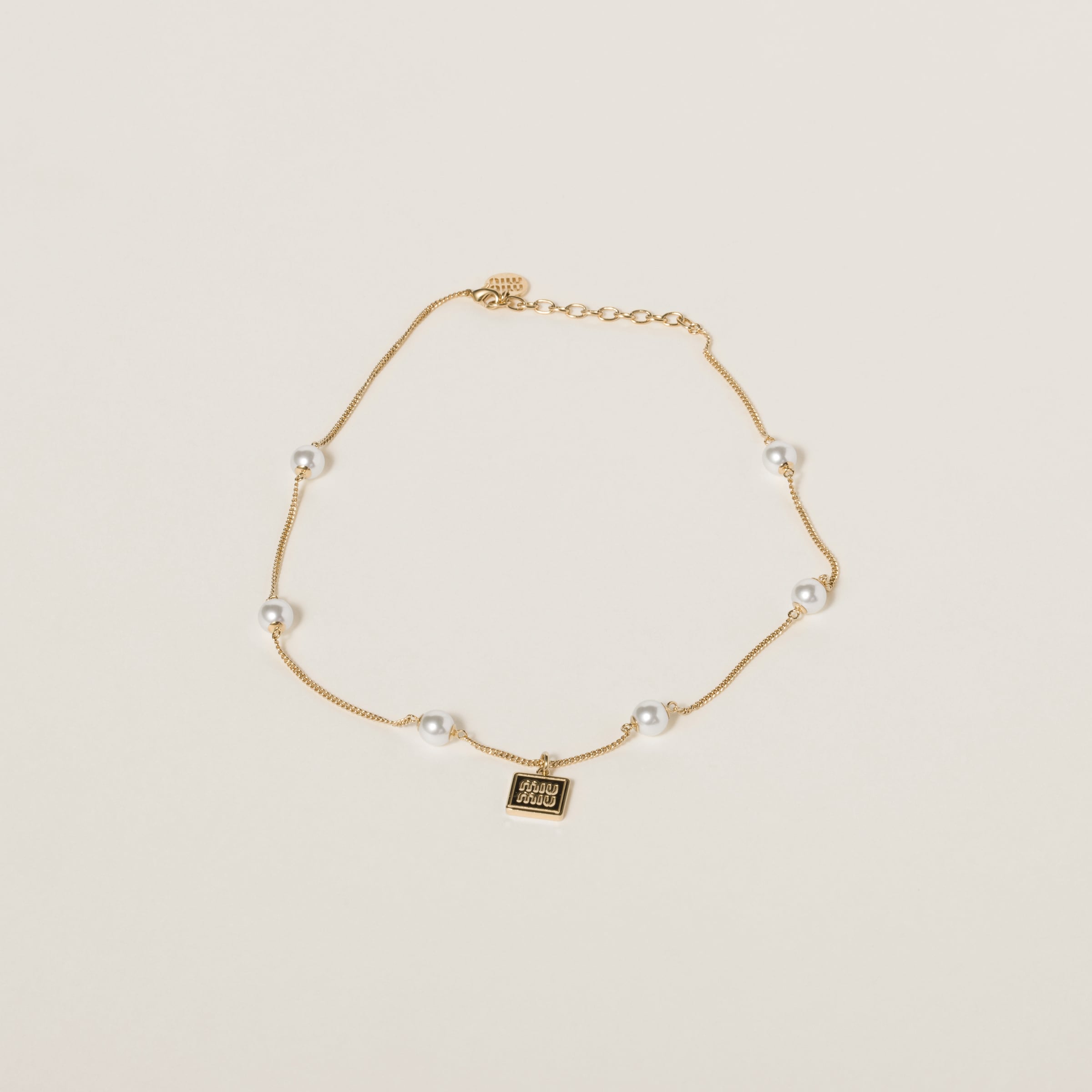Gold/cream Metal Pendant Necklace With Synthetic Pearls