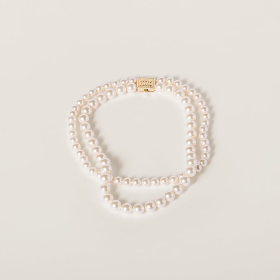 Gold cream Metal And Pearl Necklace Miu Miu