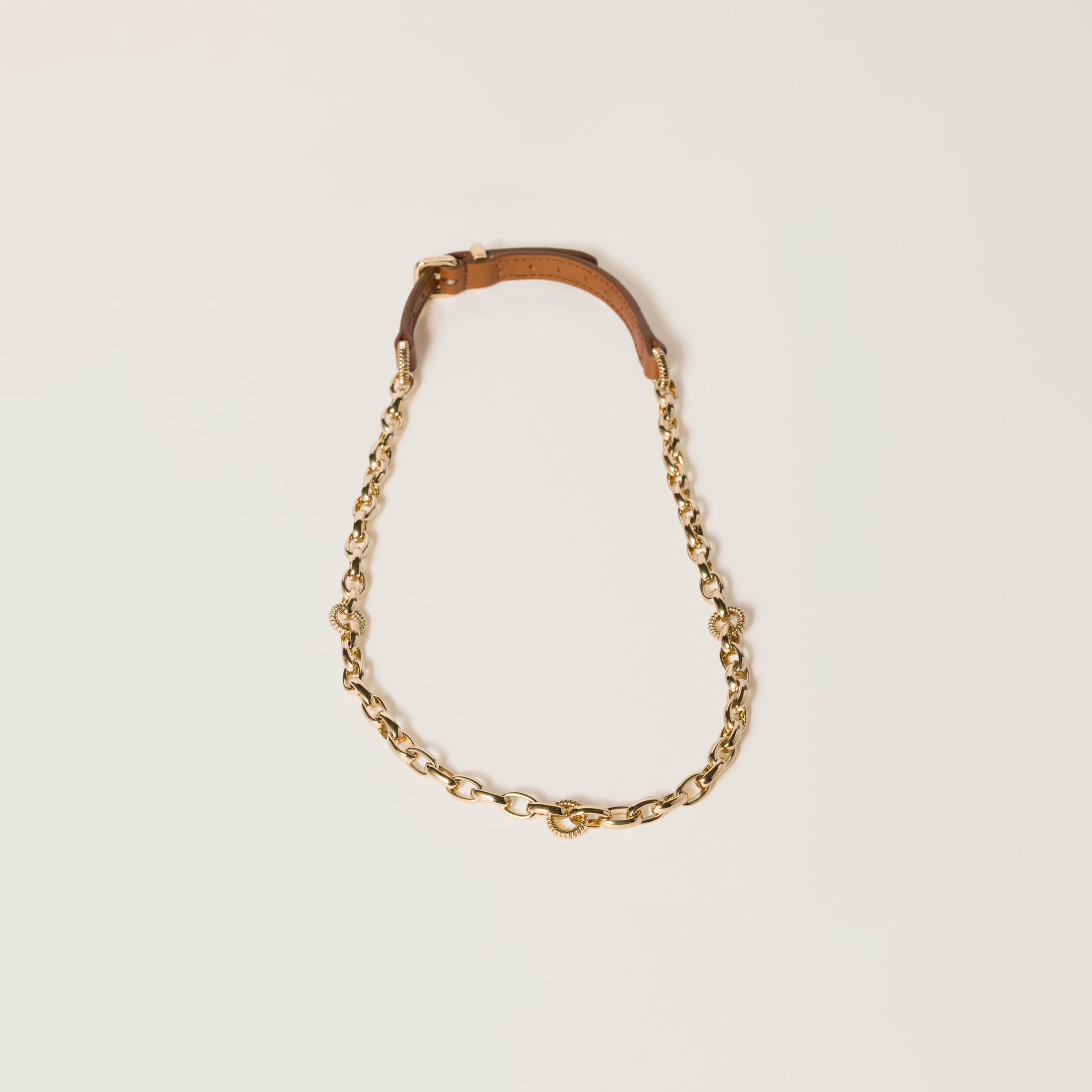 Cognac Metal And Leather Necklace | Miu Miu
