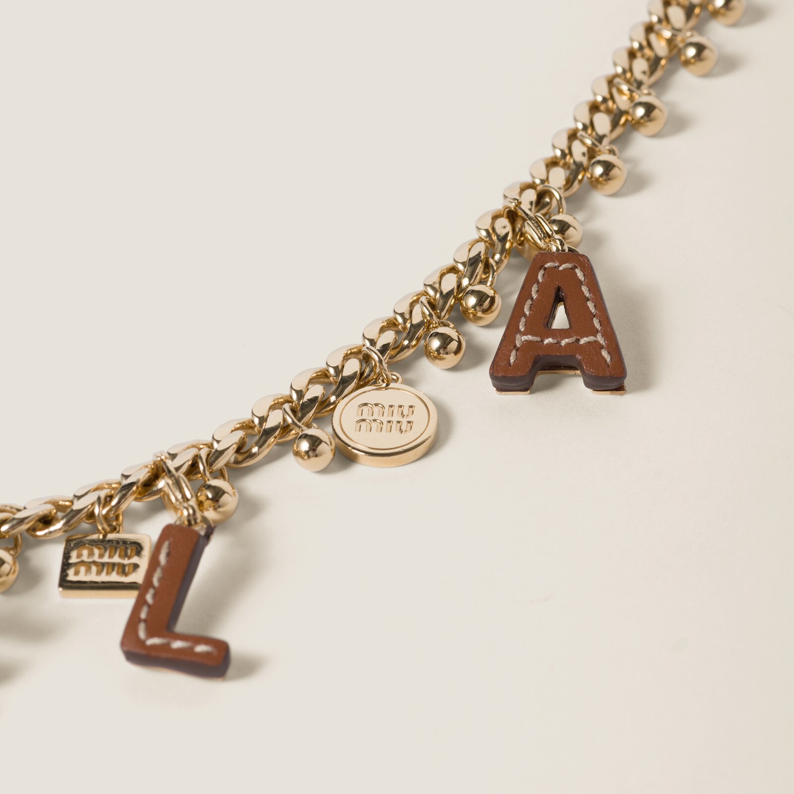 MIUMIU leather Chain Cord Strap Bag charm Khaki x Brown