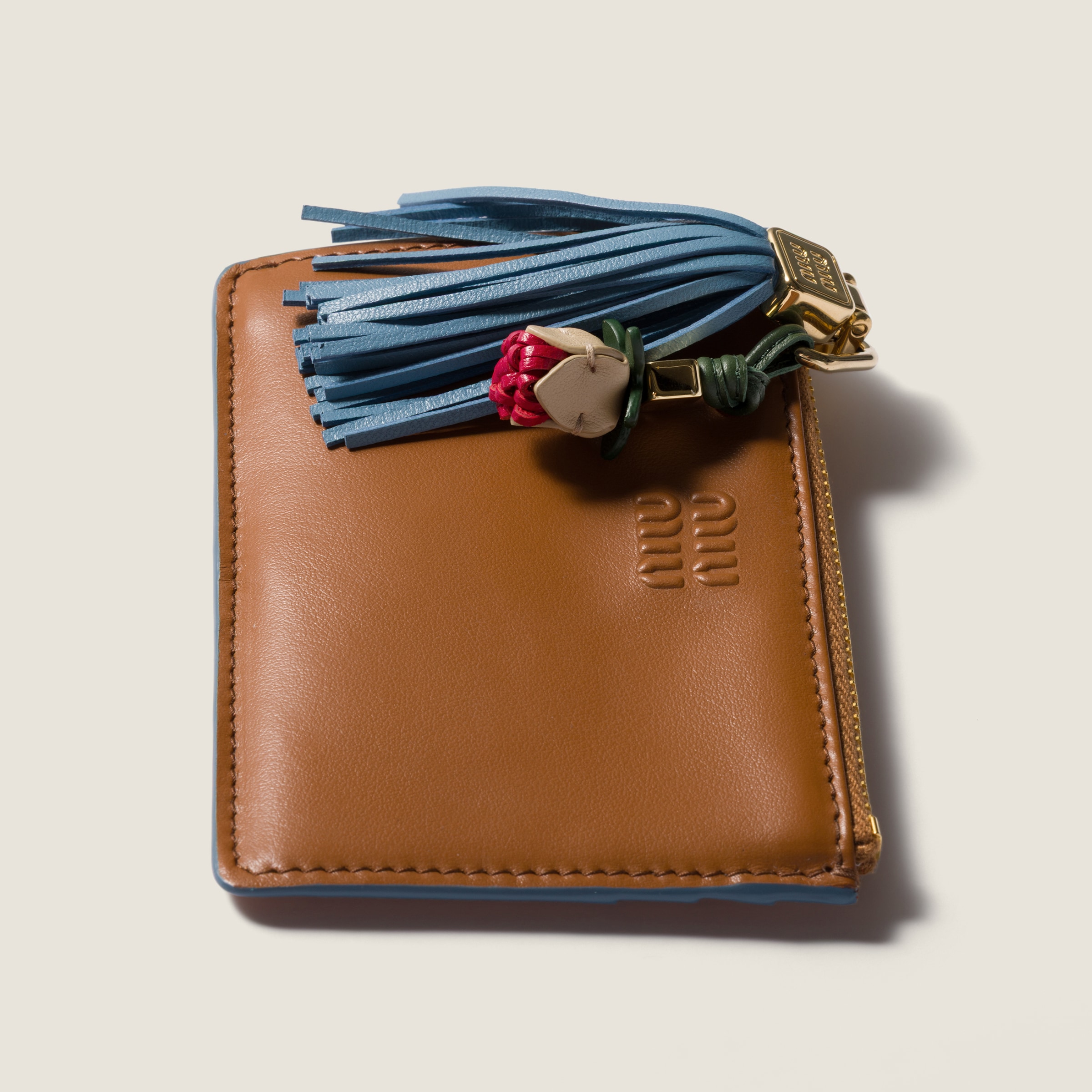 Miu Miu Leather Micro Trick In Sand/red