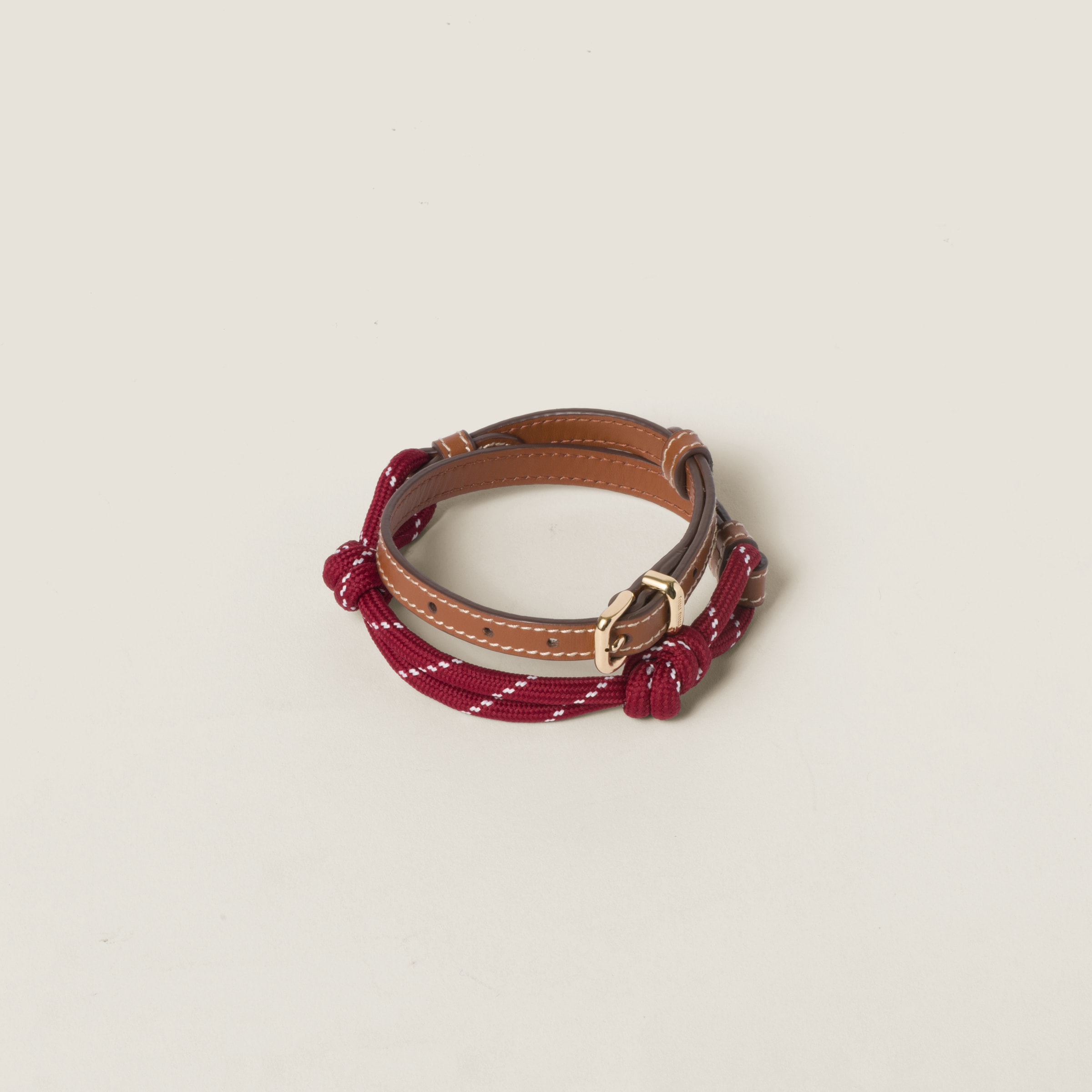 Miumiu Leather Anklet In Cognac/amaranth