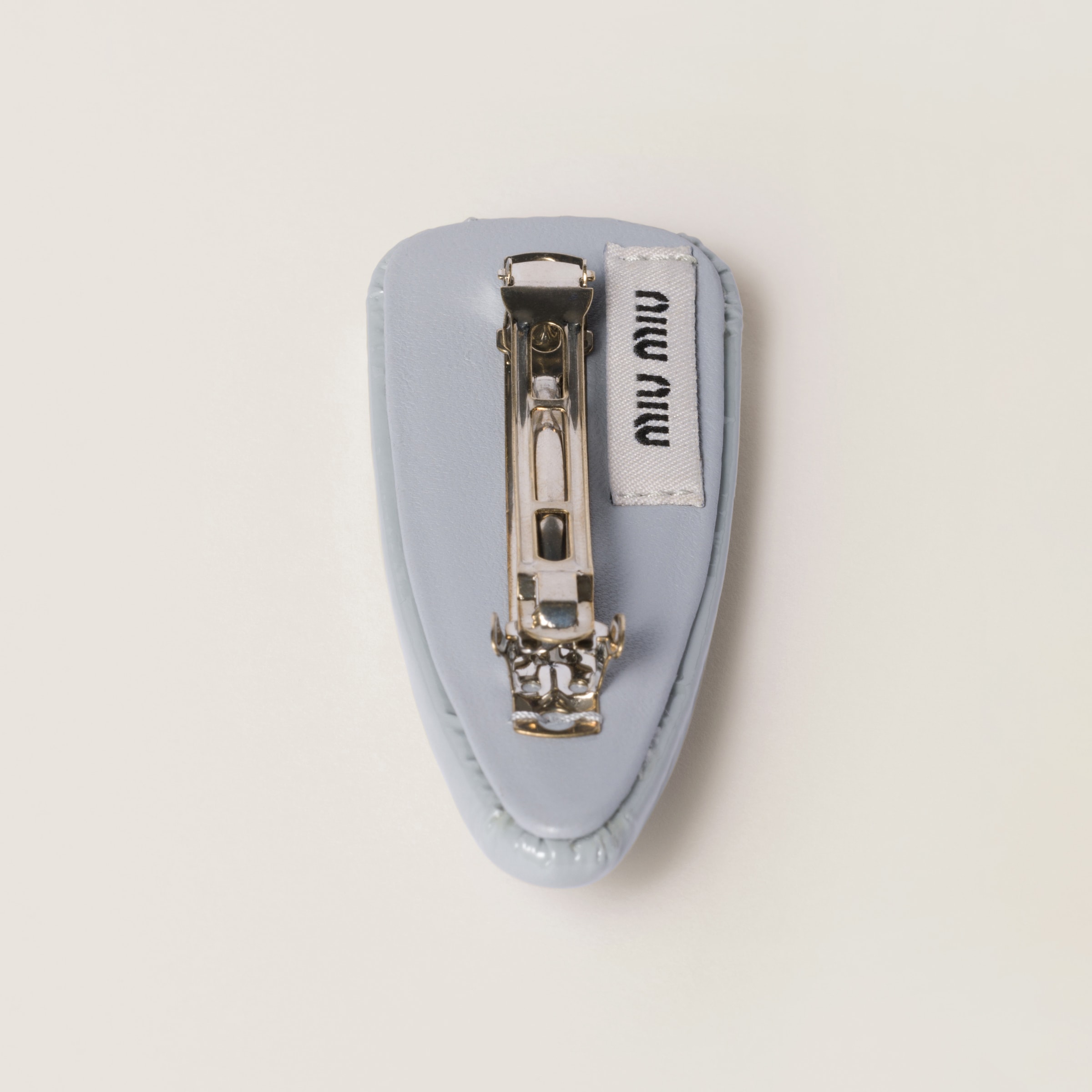 Miu Miu Patent Leather Hair Clip In Pearl Gray