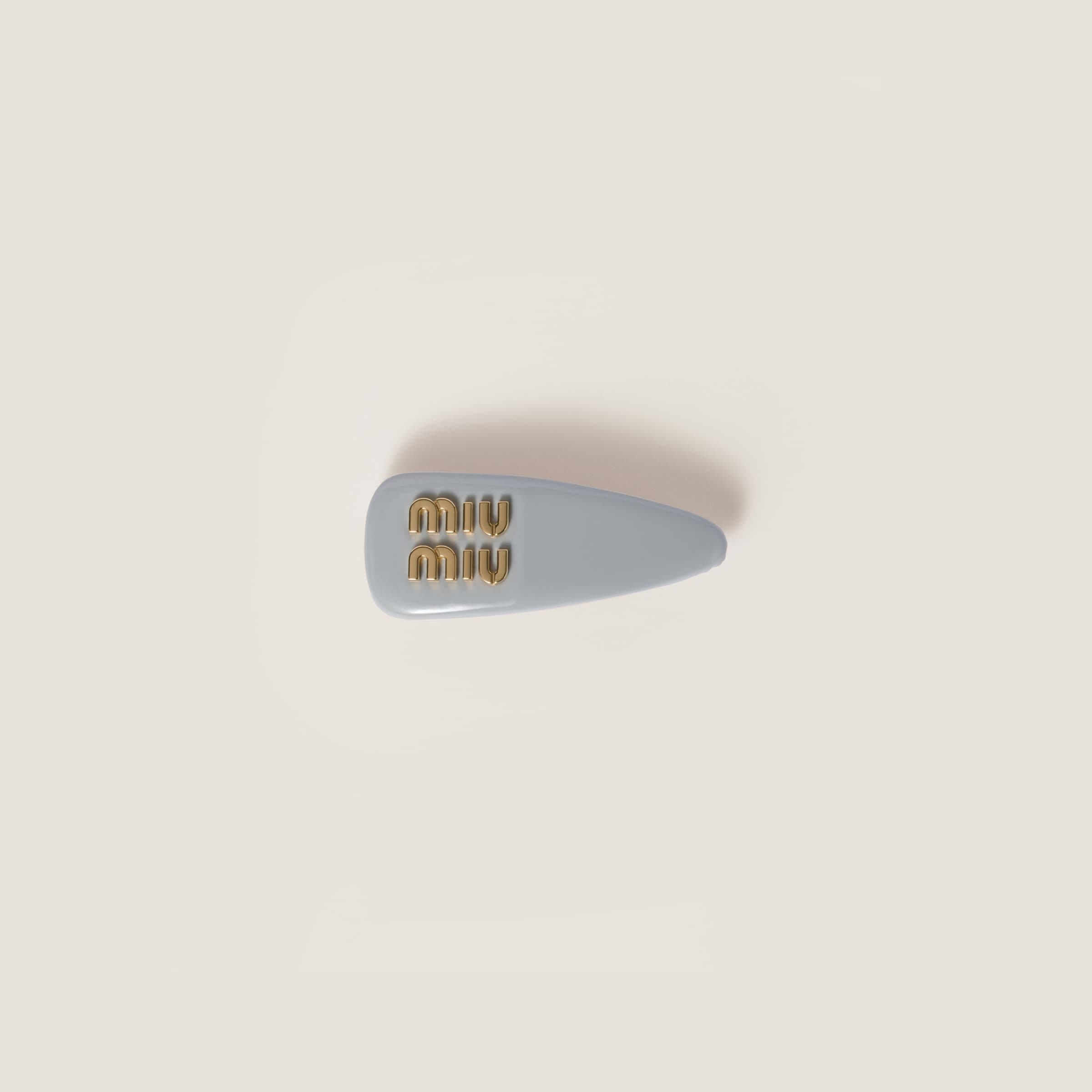 Miu Miu Patent Leather Hair Clip In Pearl Gray